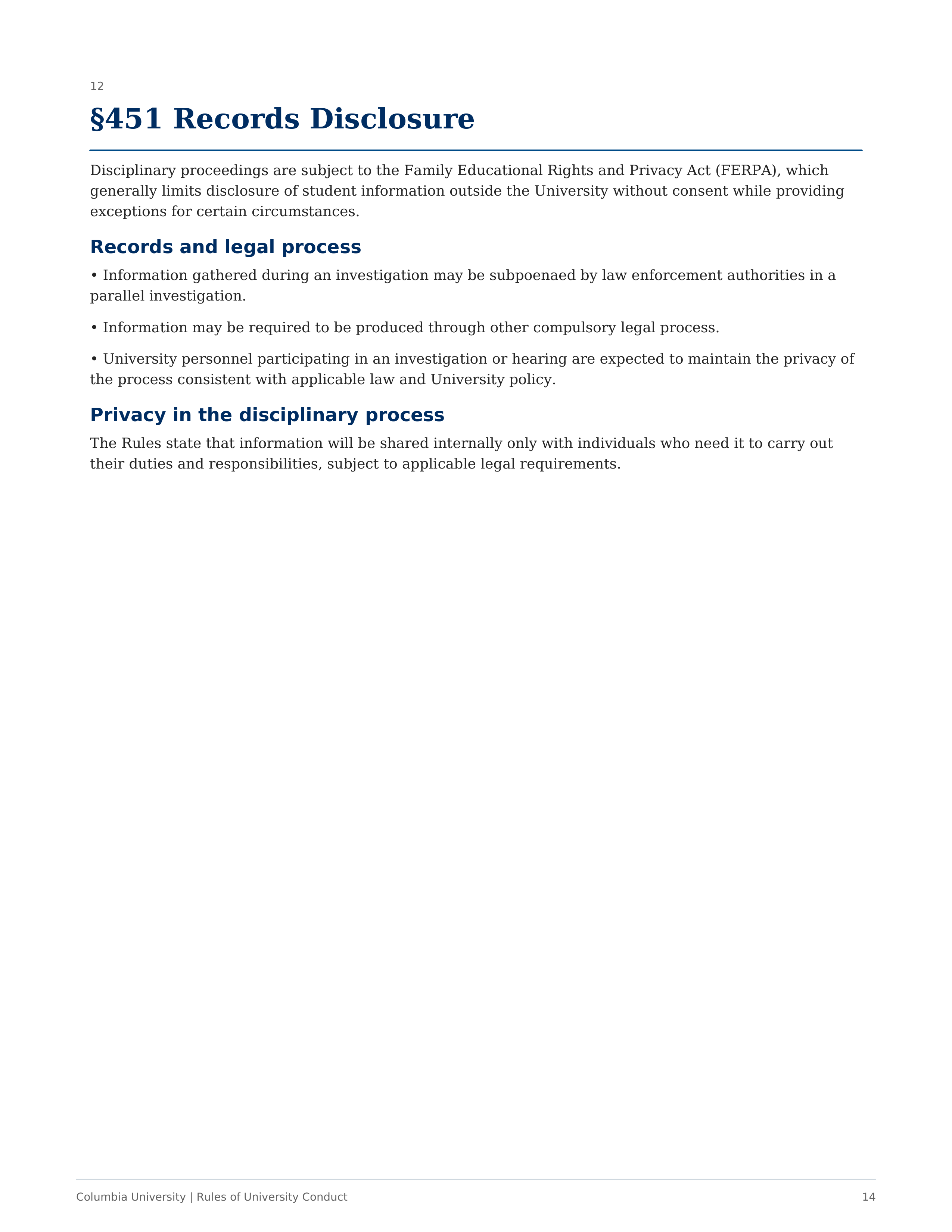 Columbia University Rules of University Conduct Handbook — page 14