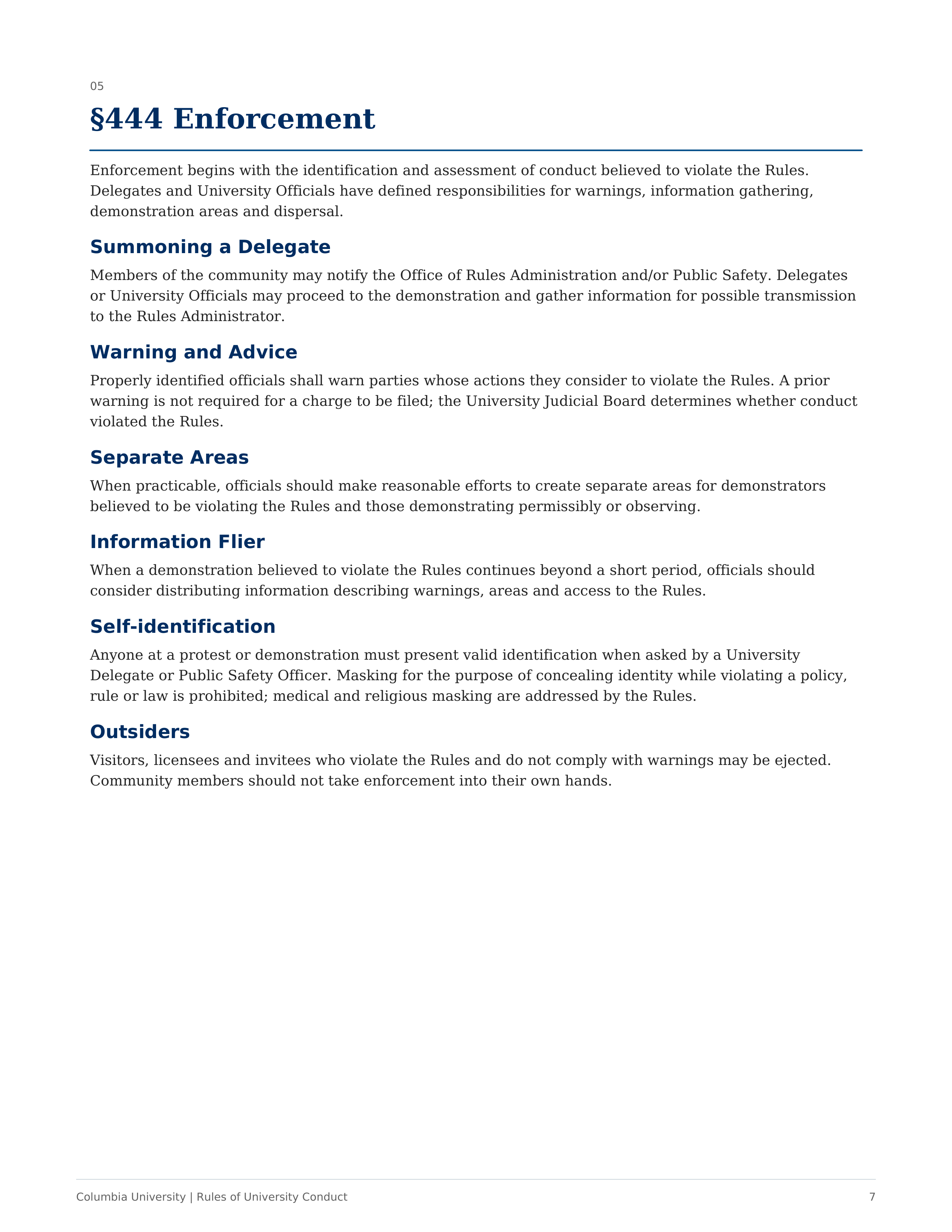 Columbia University Rules of University Conduct Handbook — page 7