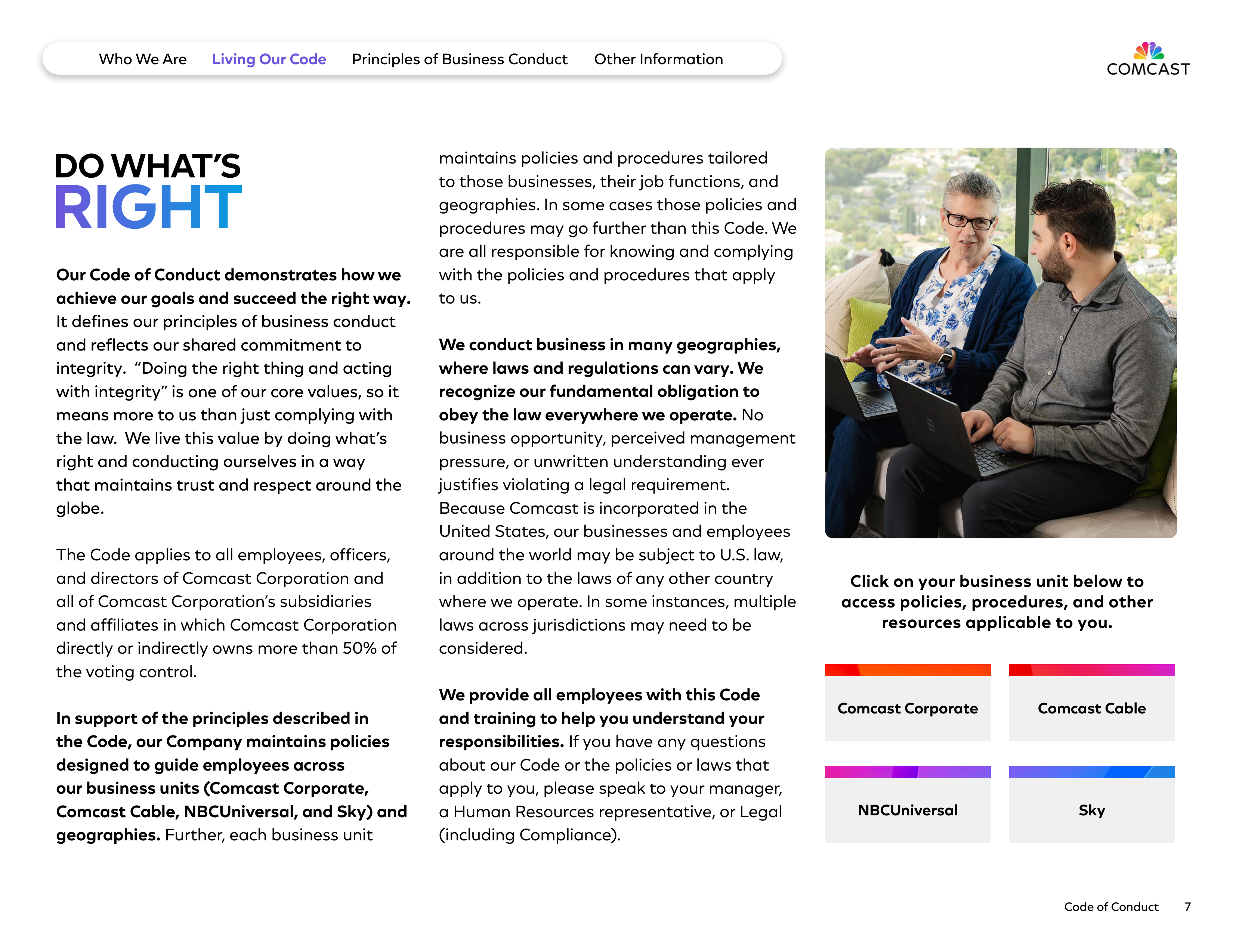 Comcast Corporation Code of Conduct Handbook — page 7