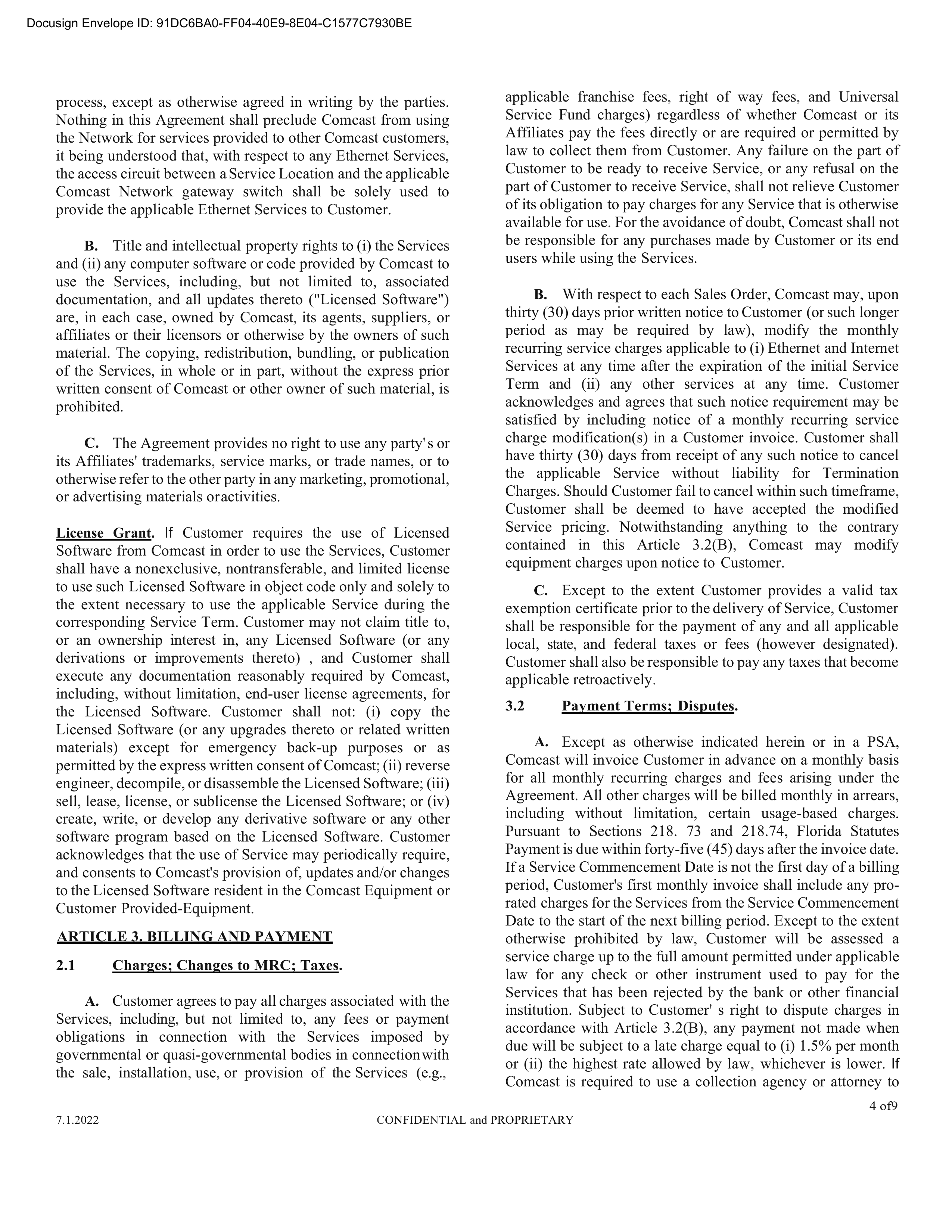 Comcast Enterprise Services Master Services Agreement — page 10