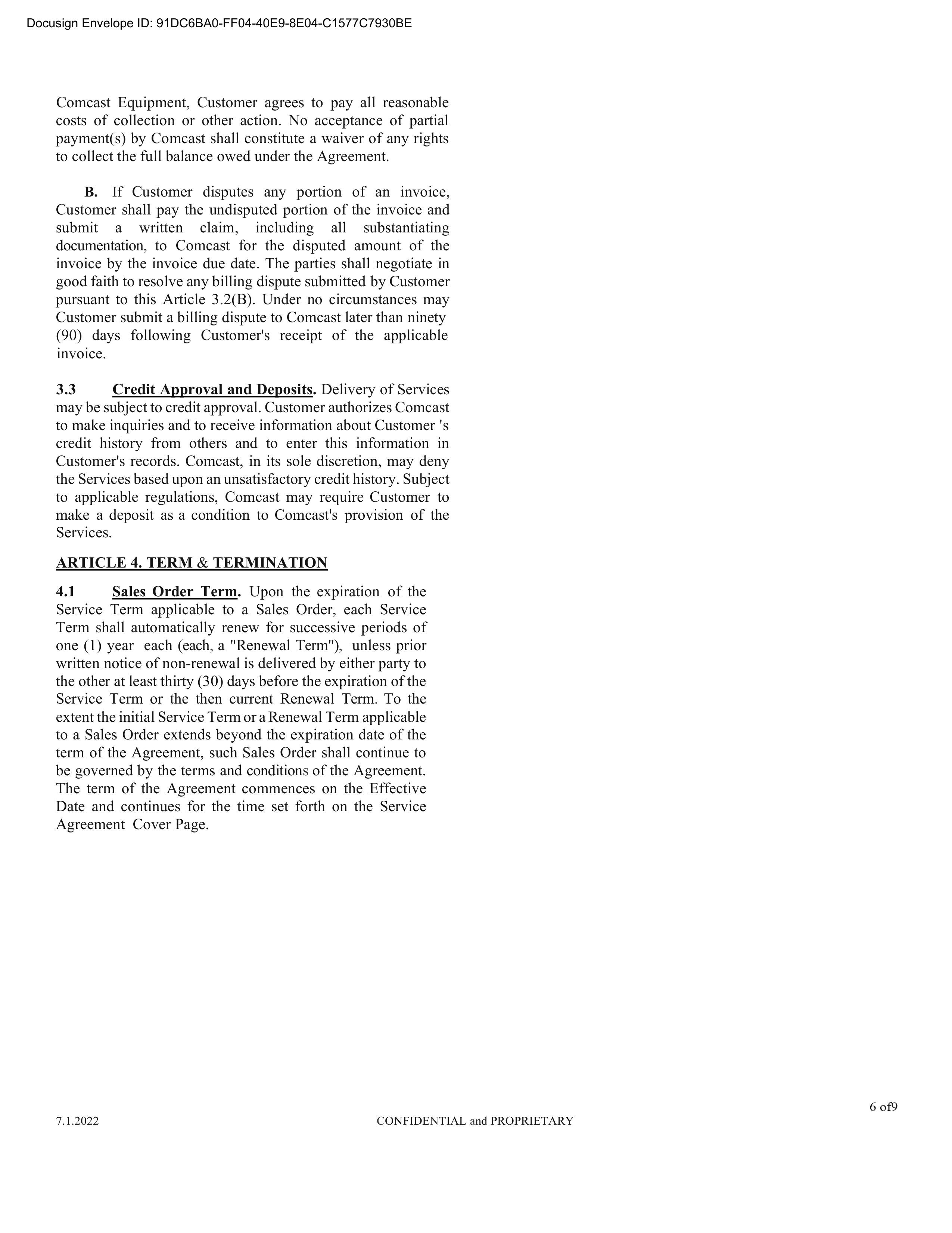 Comcast Enterprise Services Master Services Agreement — page 12
