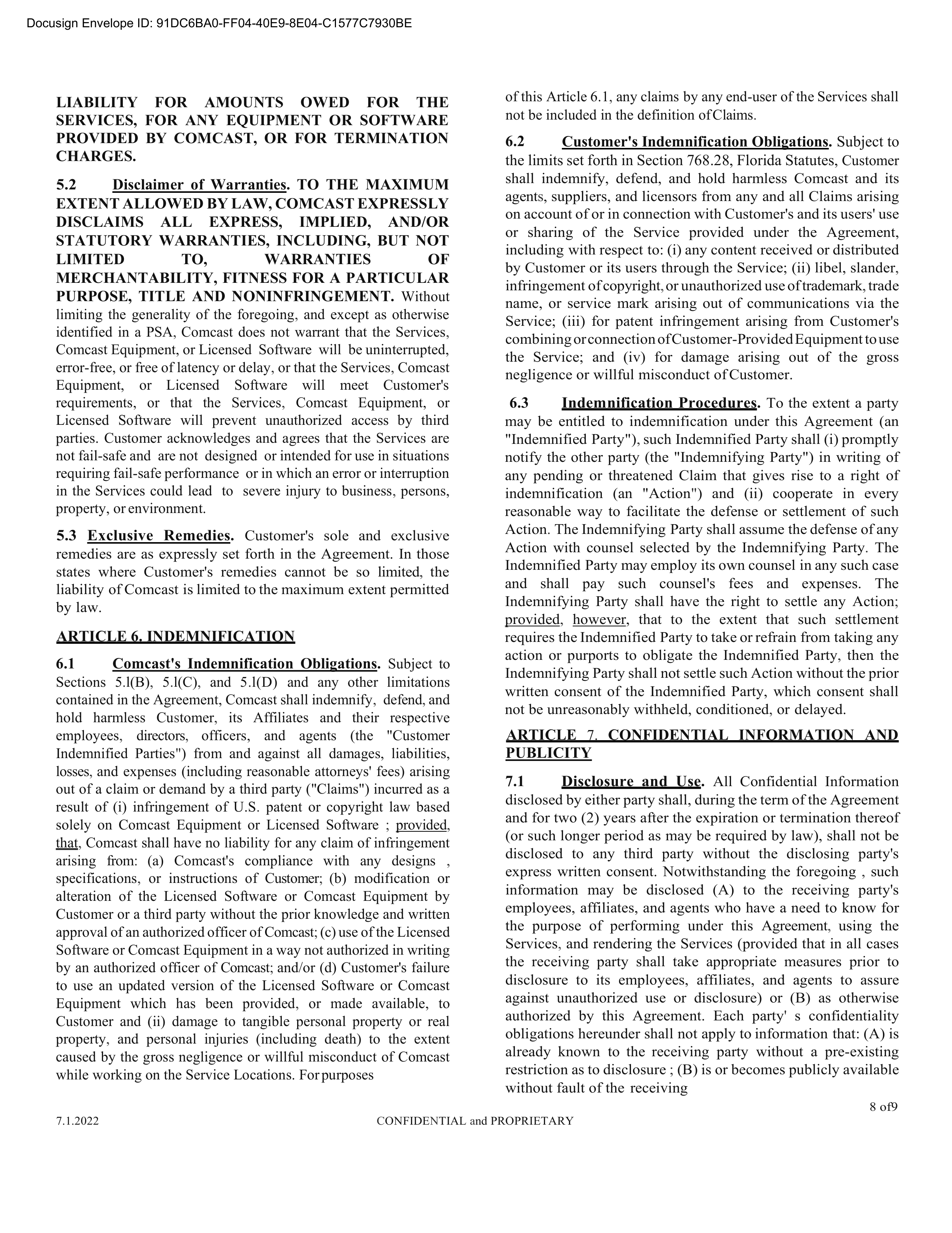 Comcast Enterprise Services Master Services Agreement — page 14