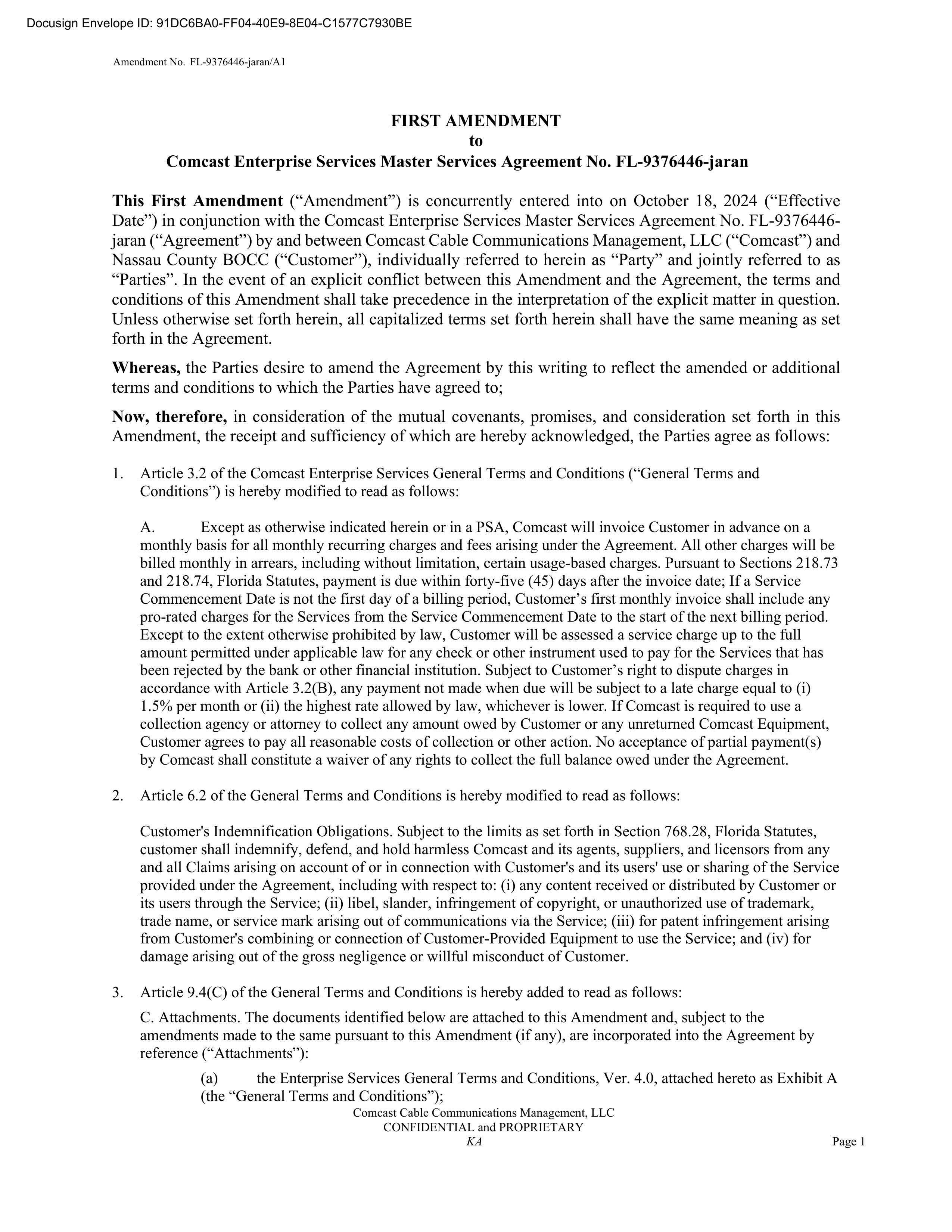Comcast Enterprise Services Master Services Agreement — page 2