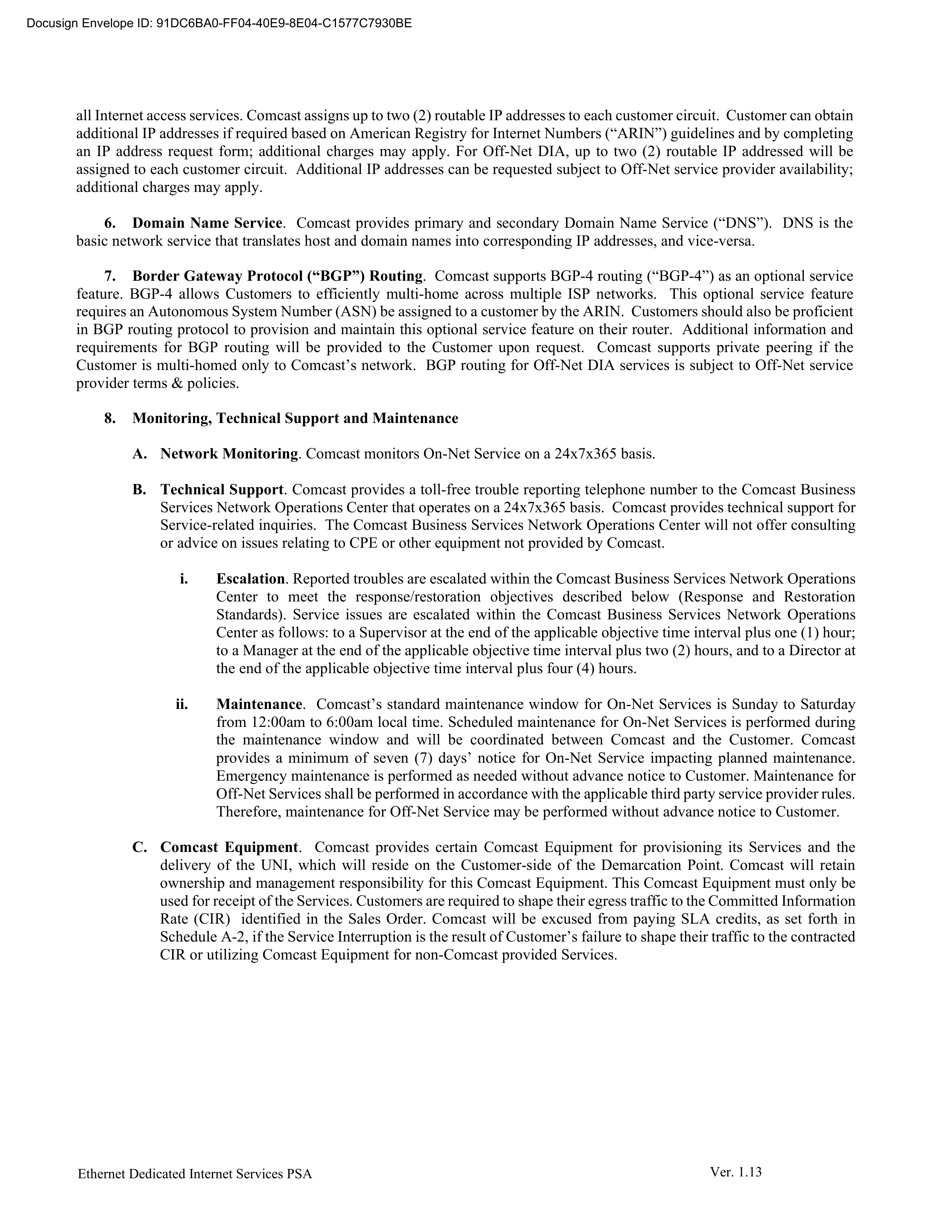 Comcast Enterprise Services Master Services Agreement — page 22