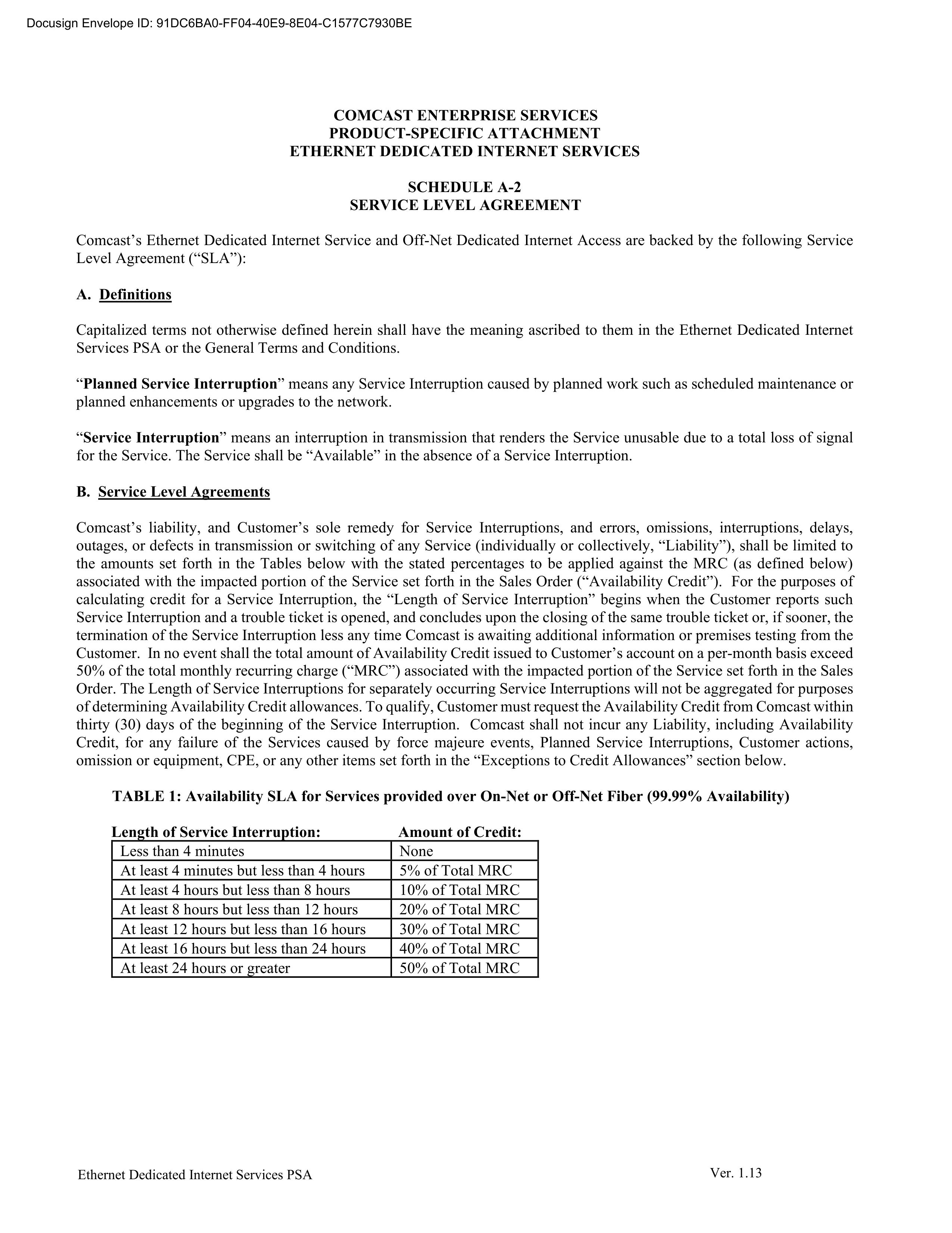 Comcast Enterprise Services Master Services Agreement — page 24