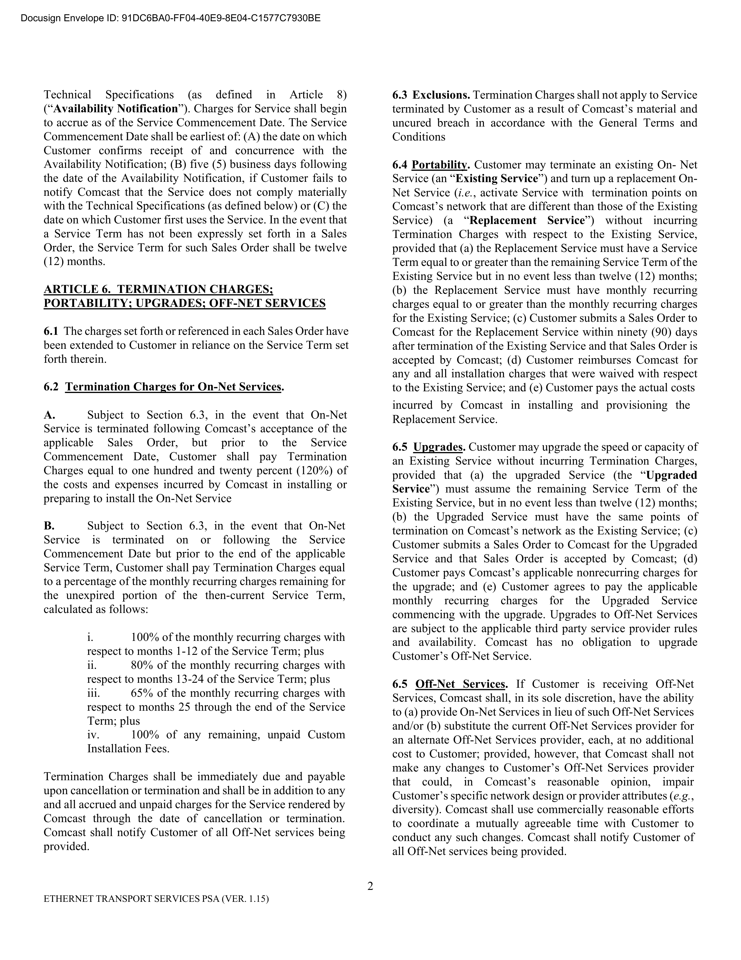 Comcast Enterprise Services Master Services Agreement — page 27