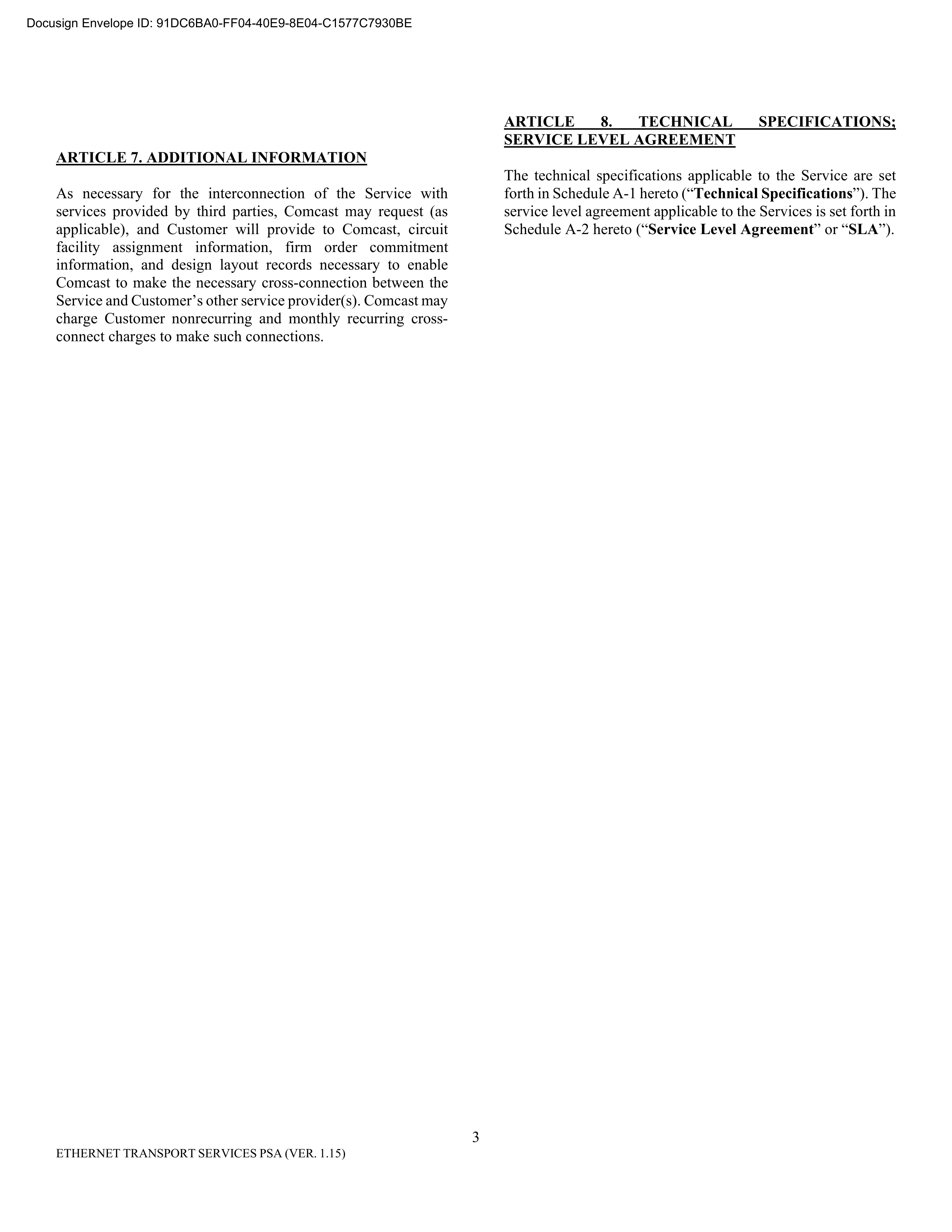 Comcast Enterprise Services Master Services Agreement — page 28