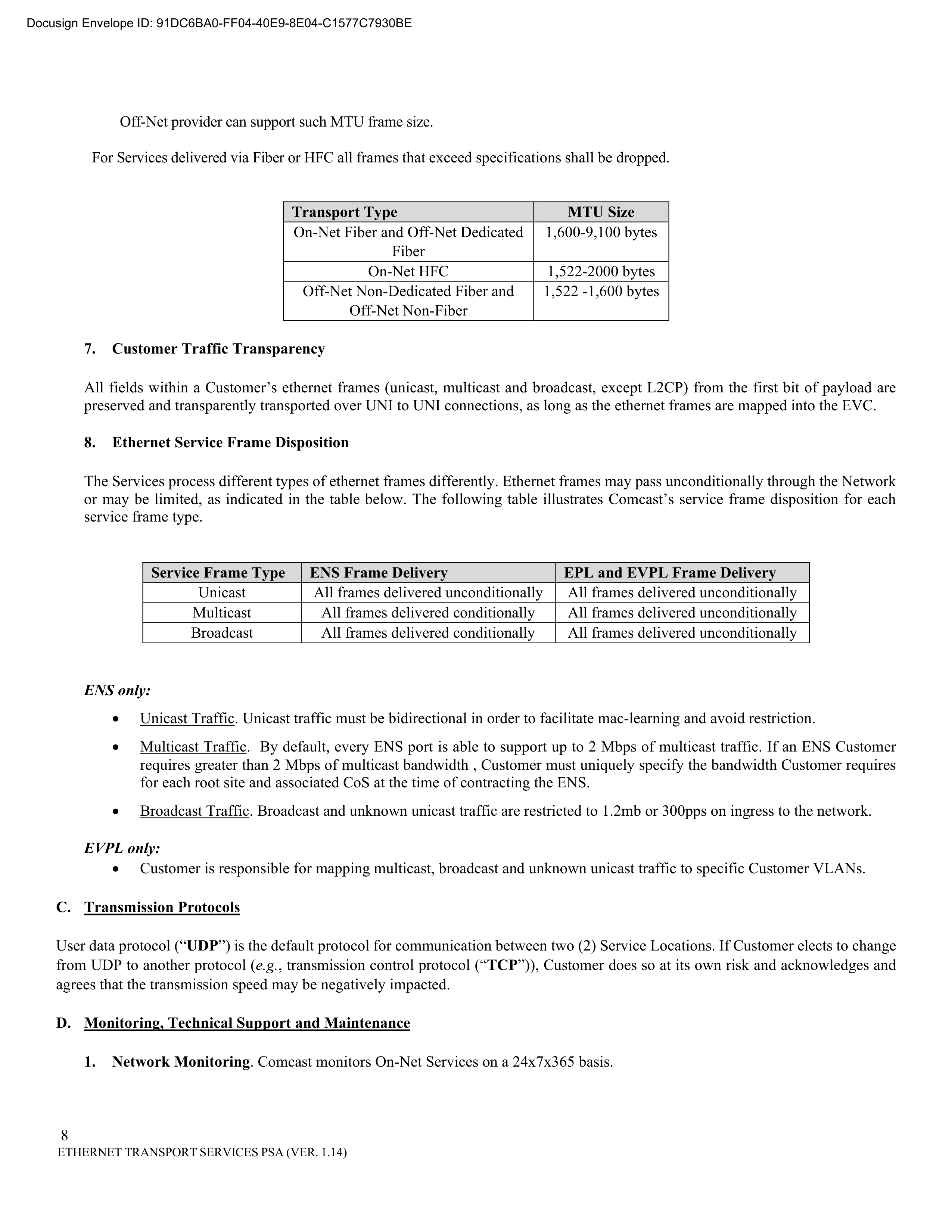 Comcast Enterprise Services Master Services Agreement — page 33