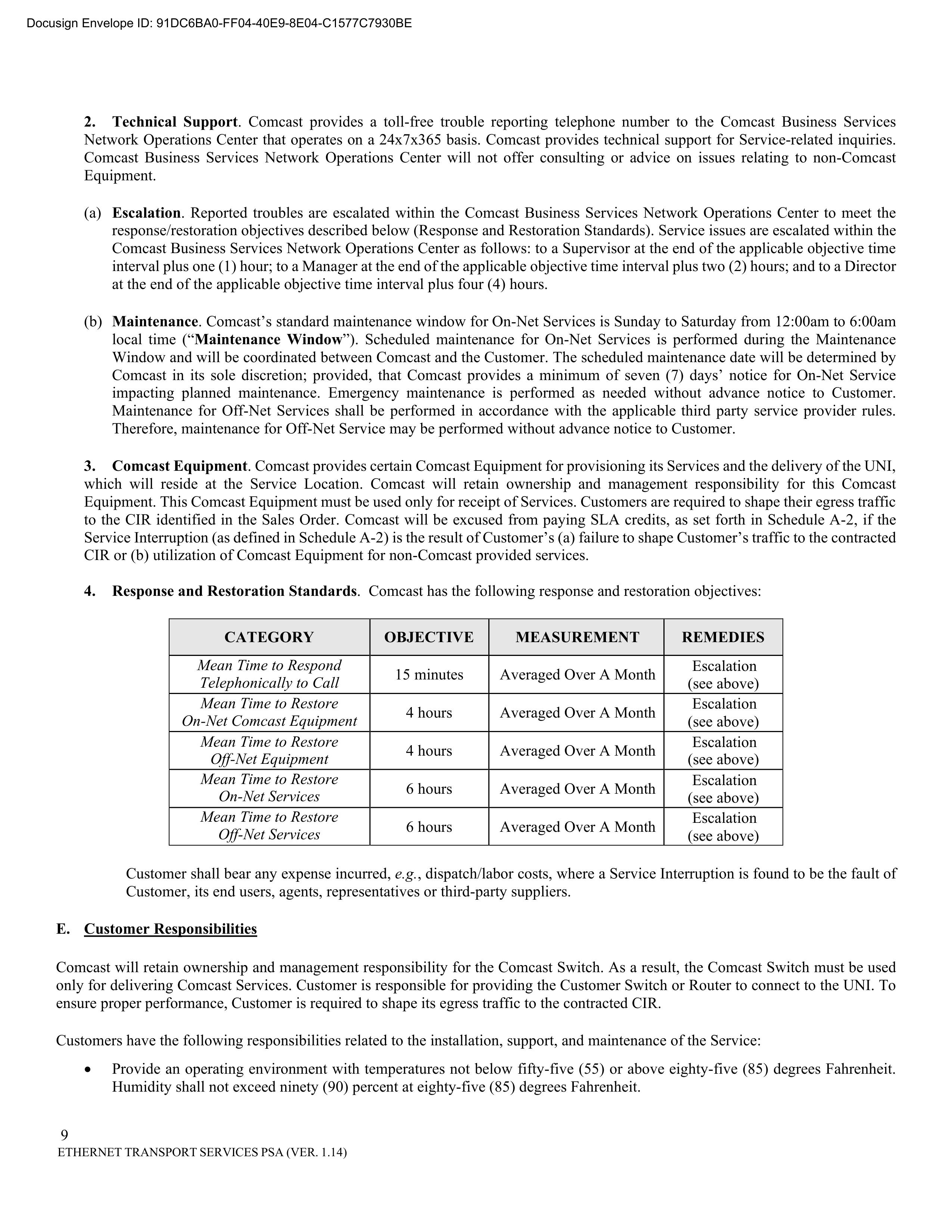 Comcast Enterprise Services Master Services Agreement — page 34
