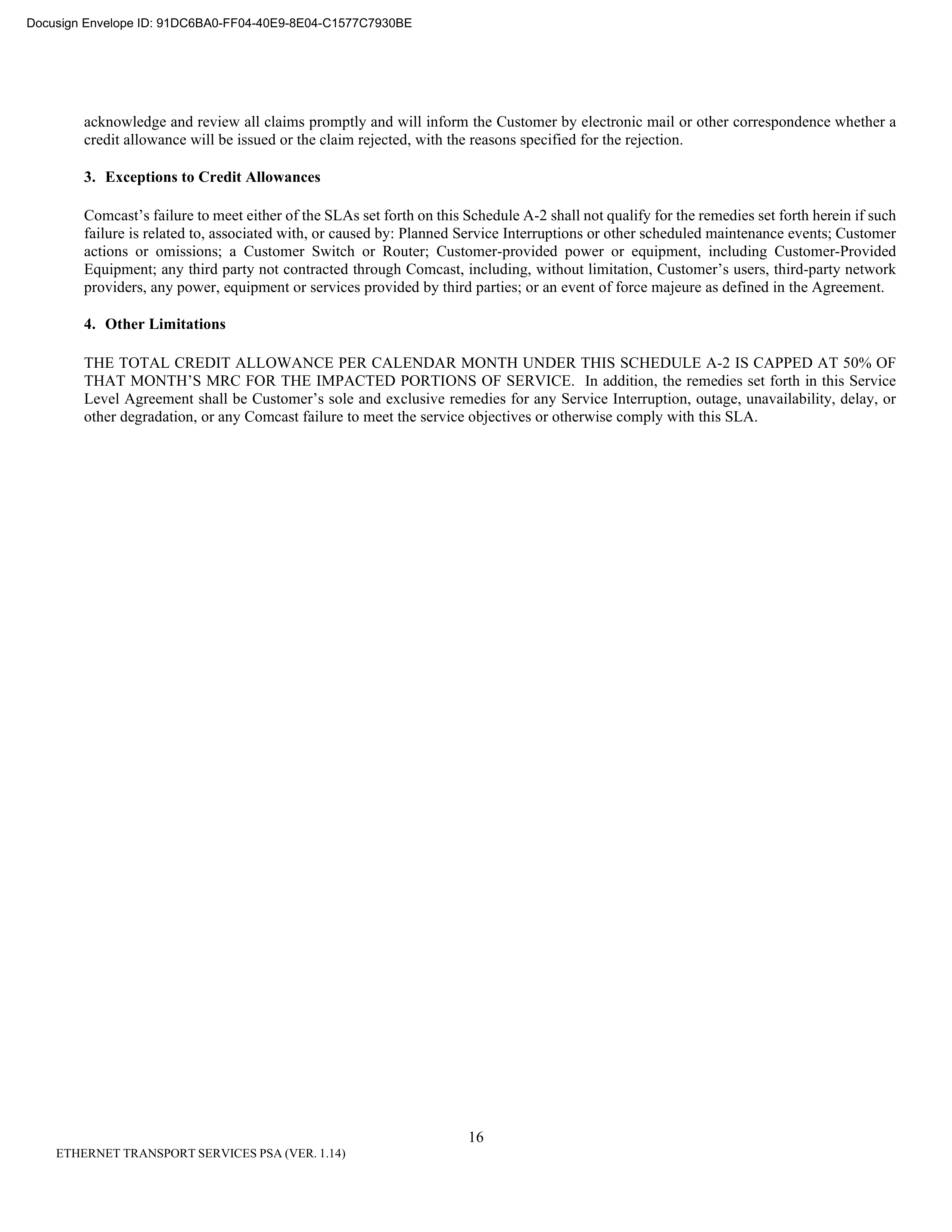 Comcast Enterprise Services Master Services Agreement — page 41