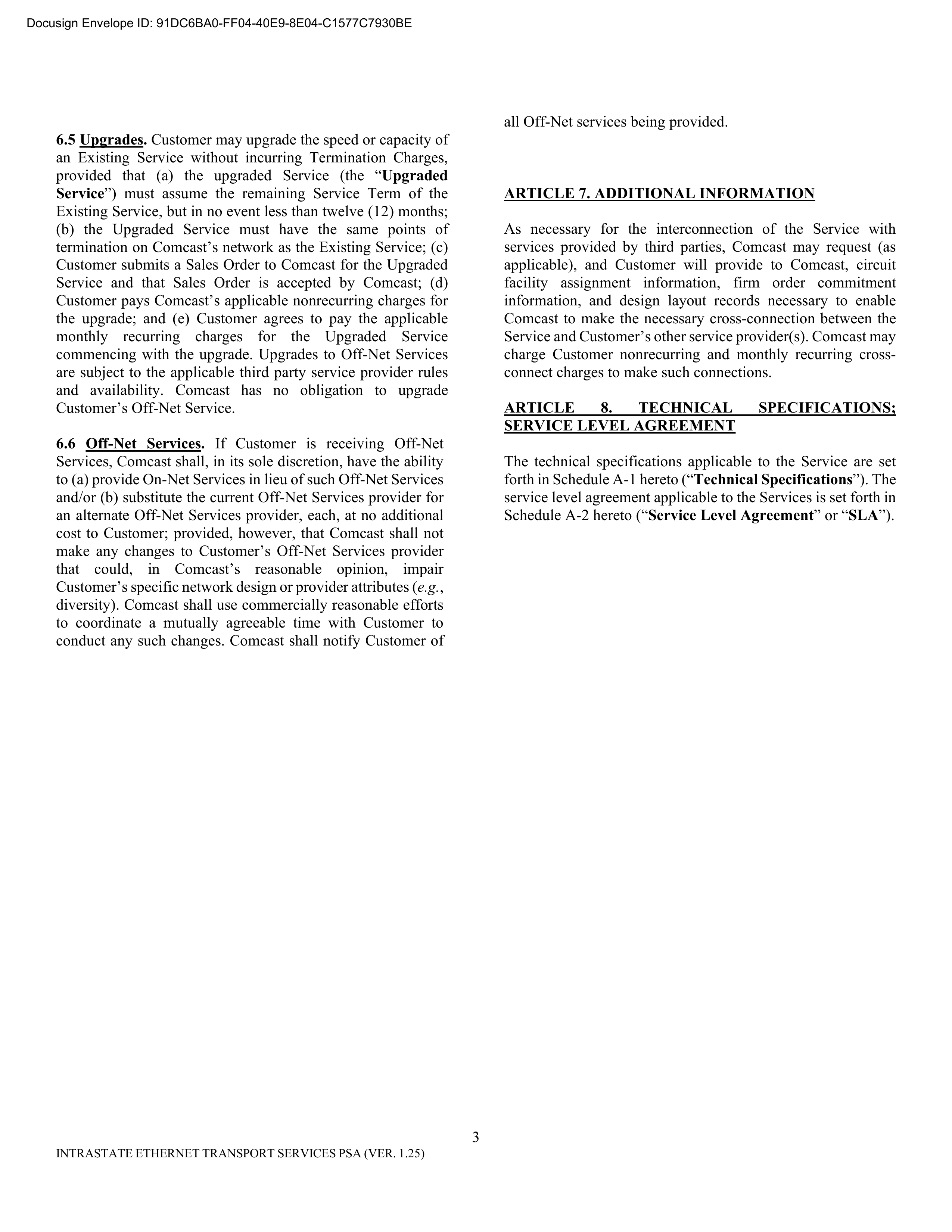 Comcast Enterprise Services Master Services Agreement — page 44