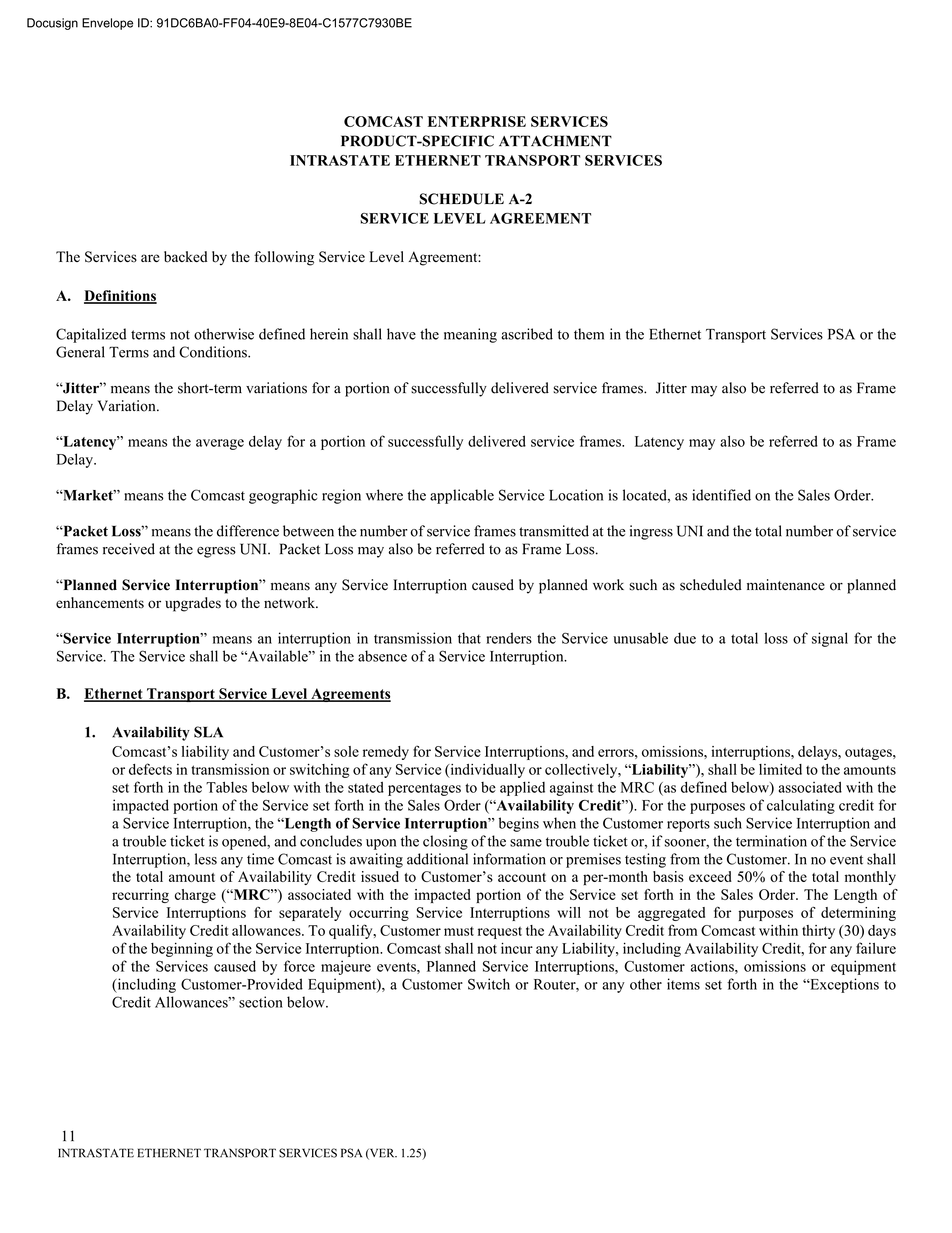 Comcast Enterprise Services Master Services Agreement — page 52