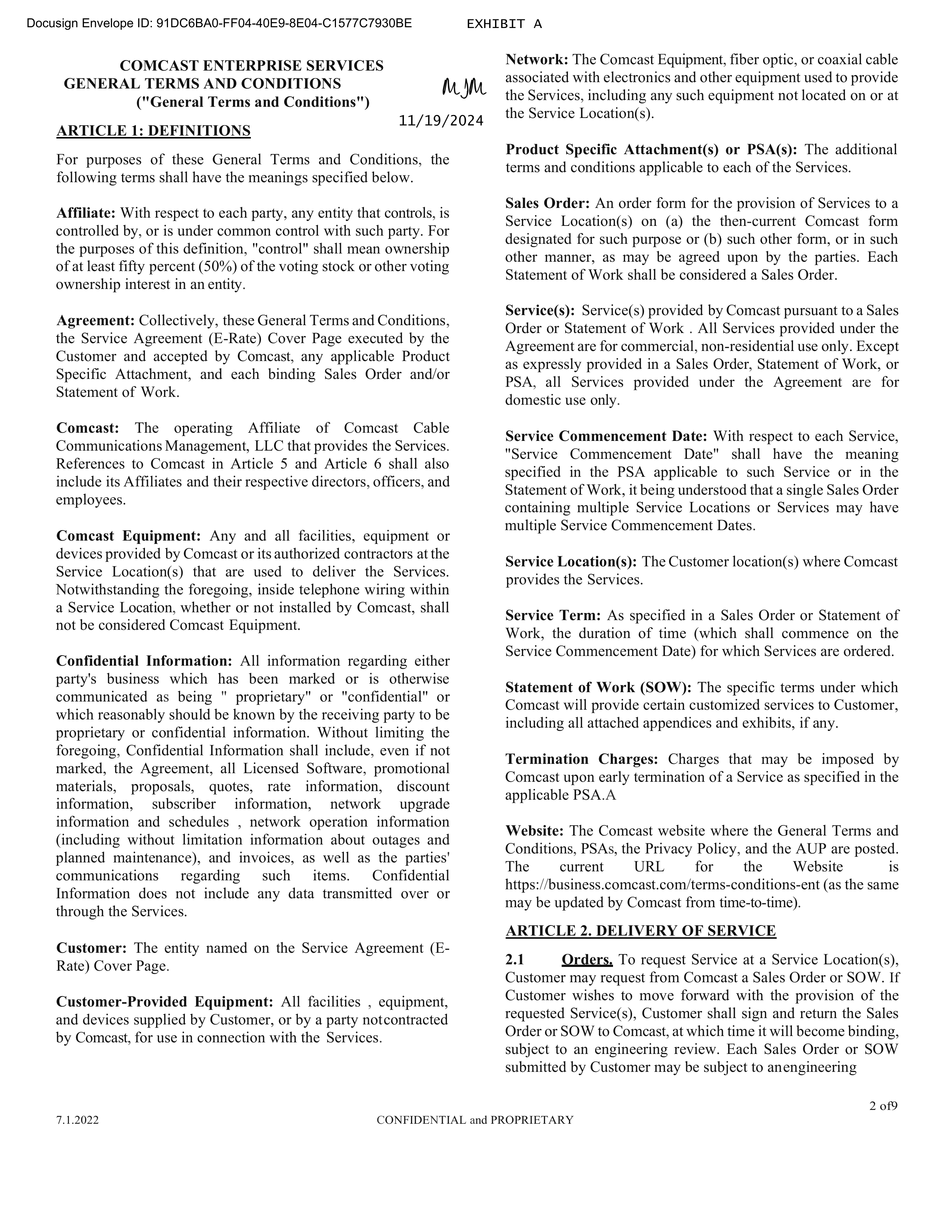 Comcast Enterprise Services Master Services Agreement — page 8