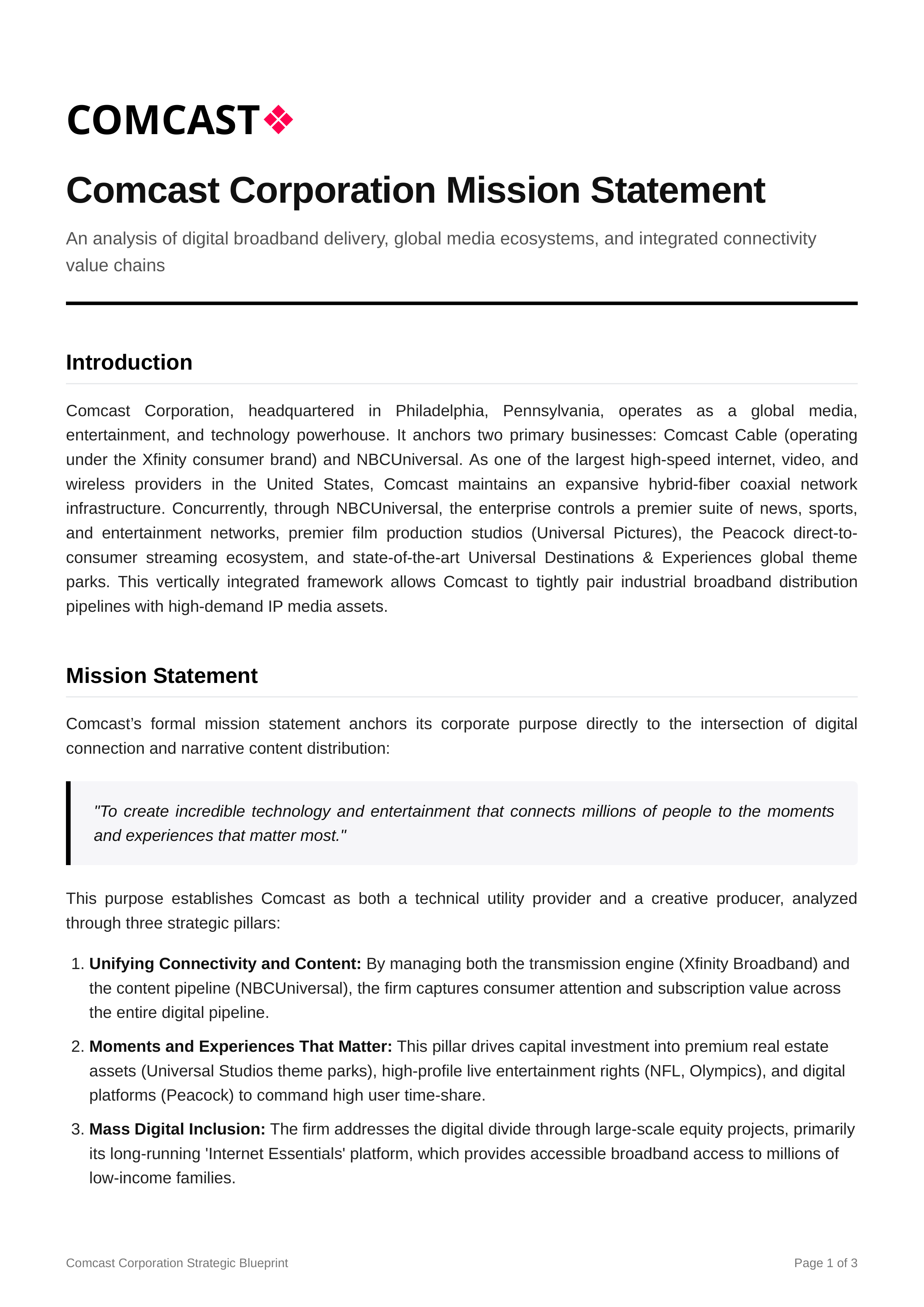Comcast Mission Statement — page 1