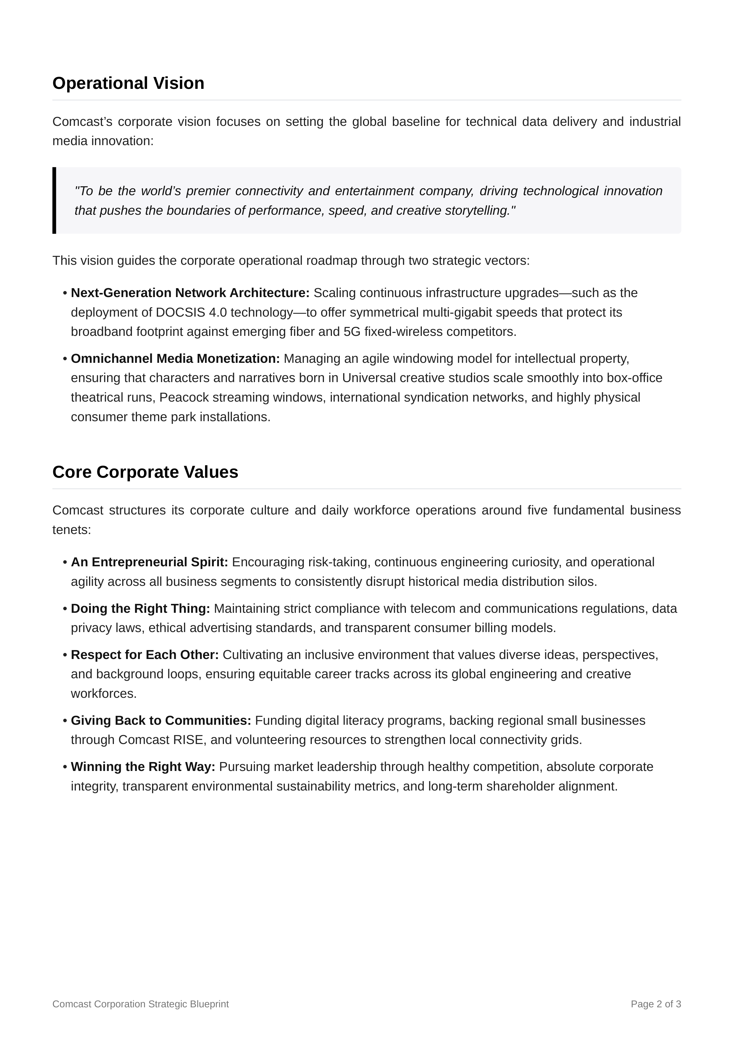 Comcast Mission Statement — page 2