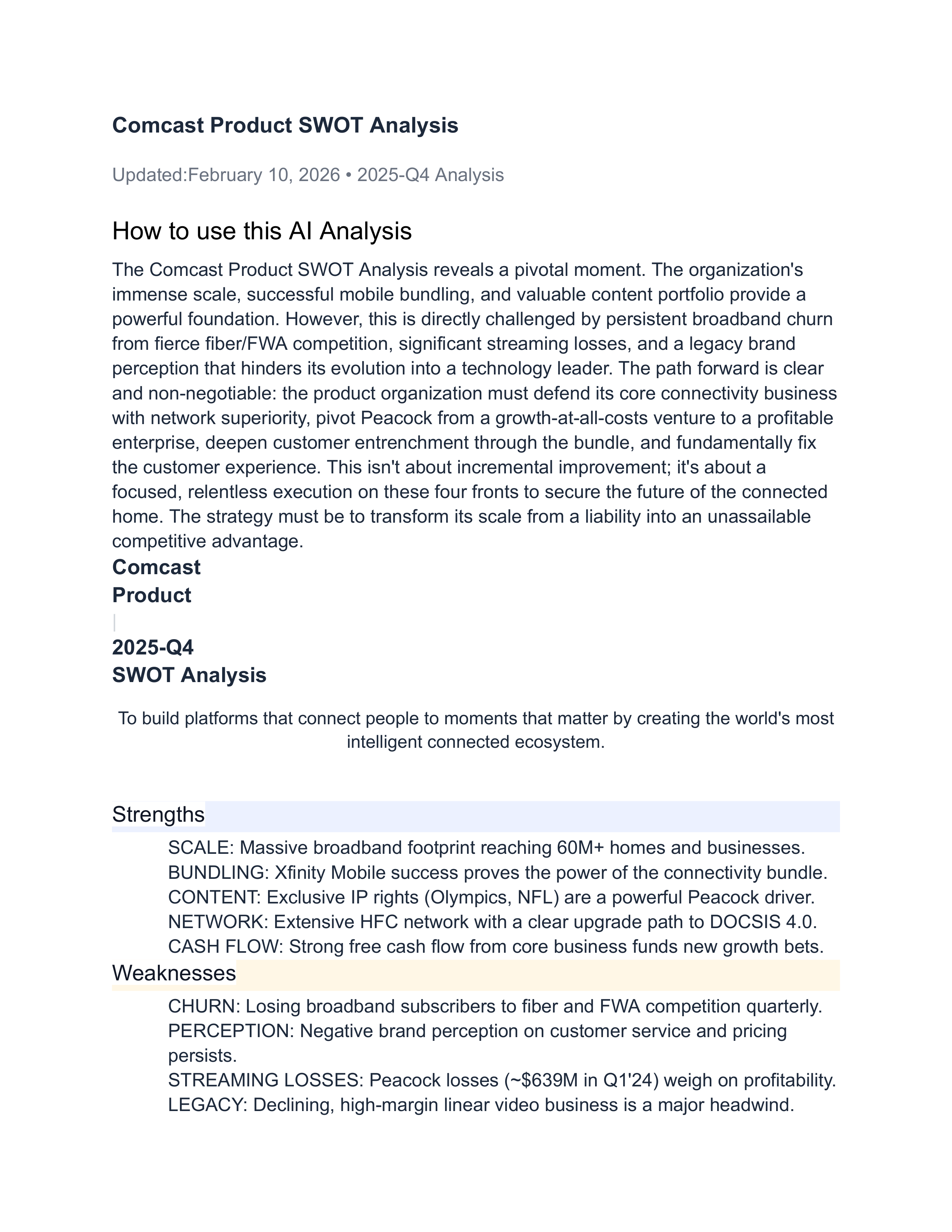 Comcast Swot Analysis  — page 1