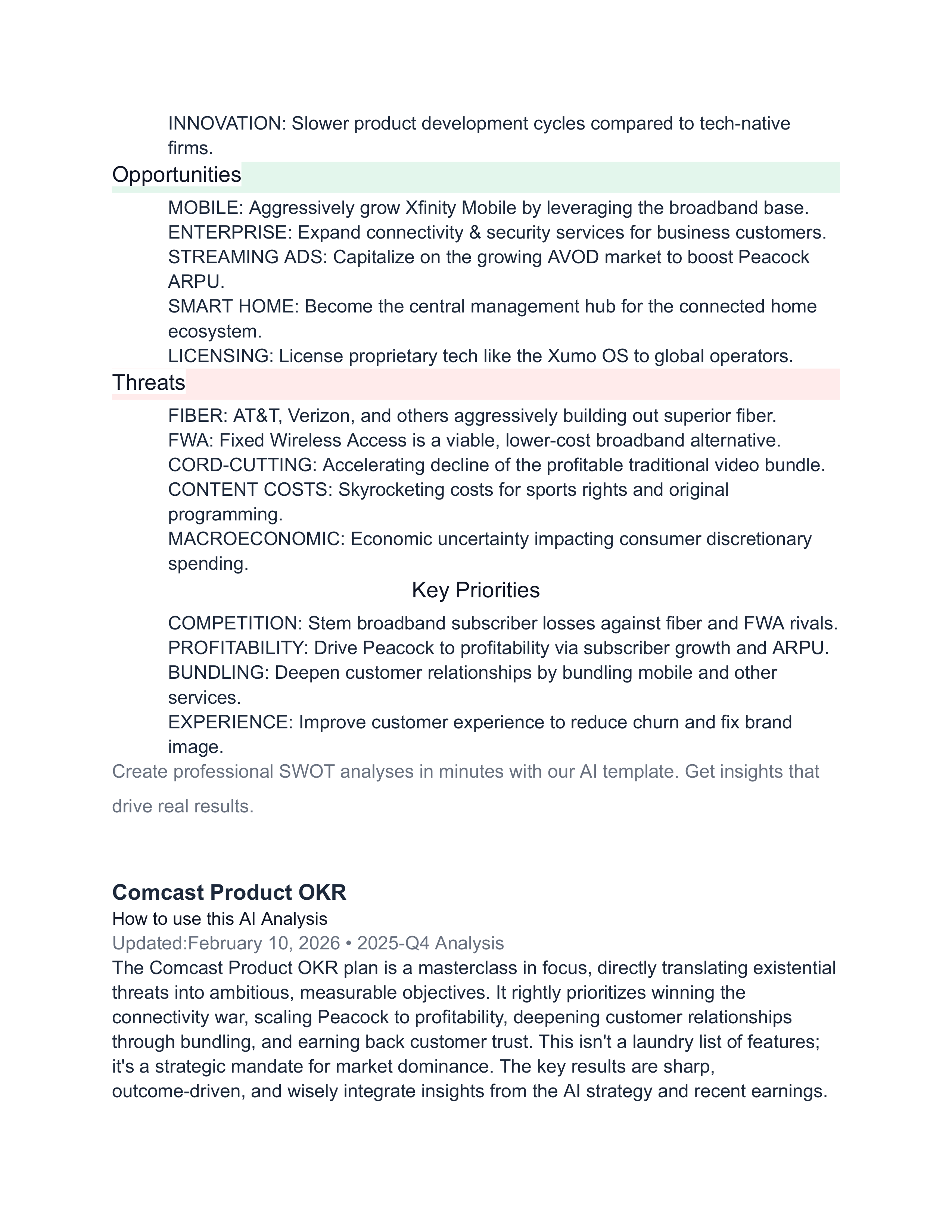 Comcast Swot Analysis  — page 2