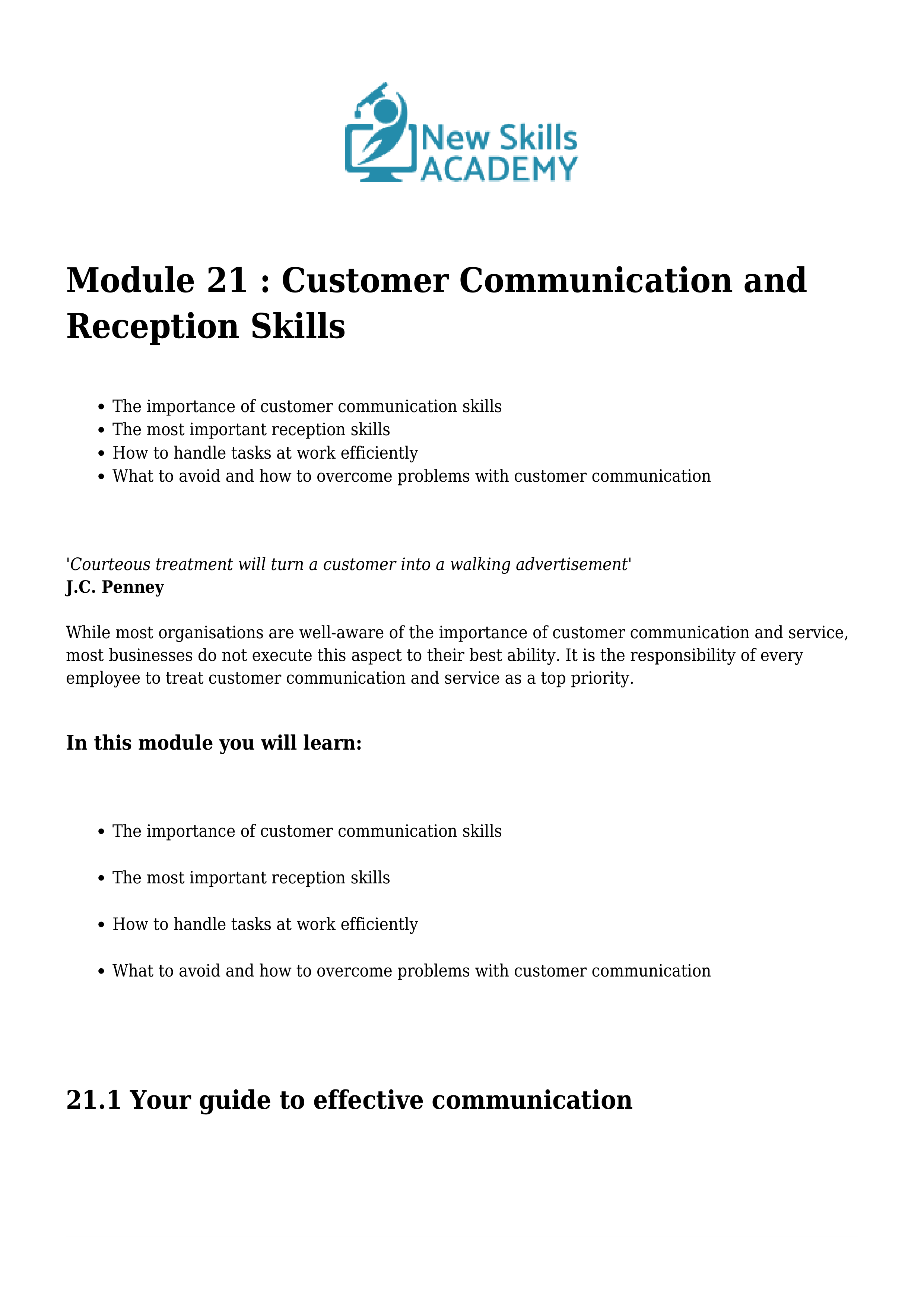 Communication Skills for Receptionist — page 1