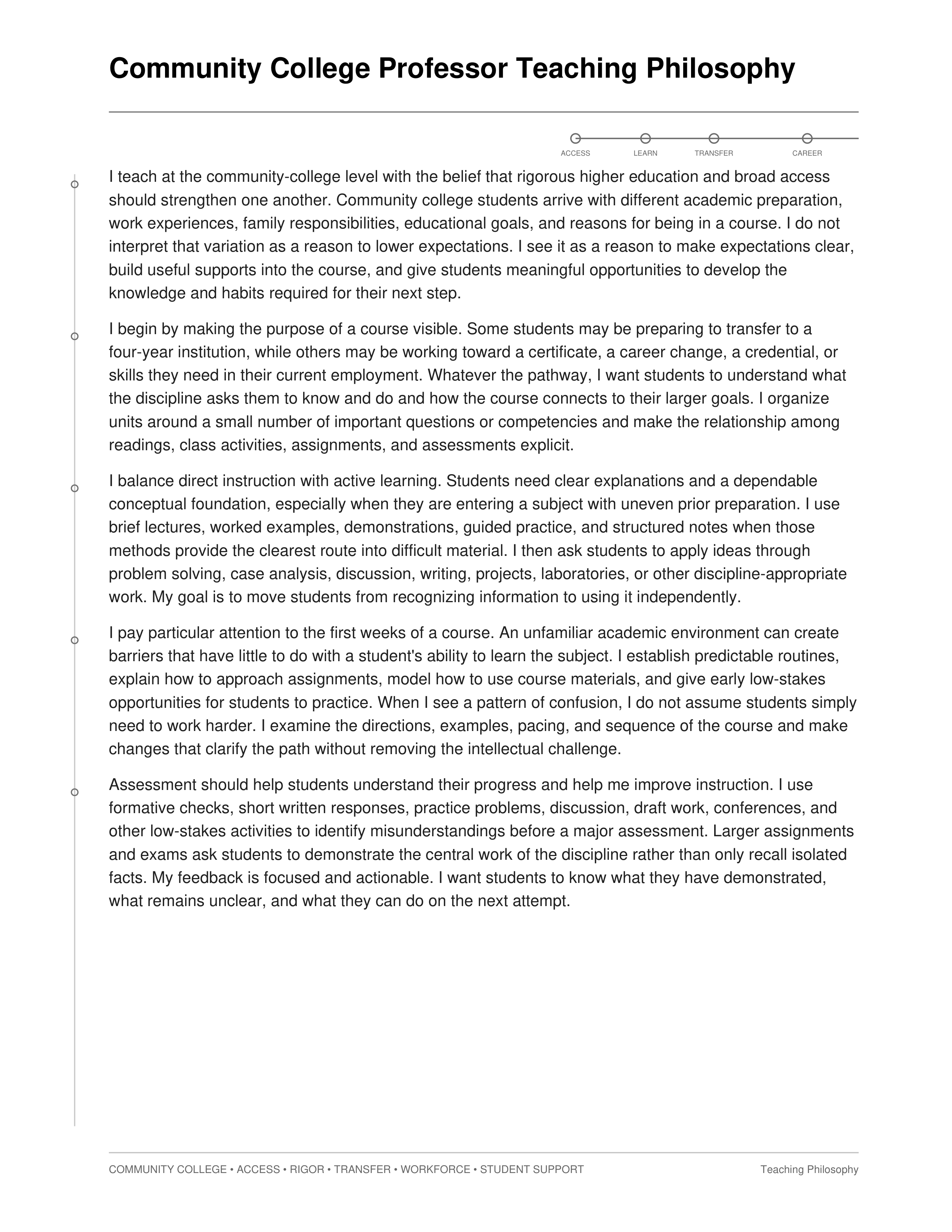 Community College Professor Teaching Philosophy — page 1