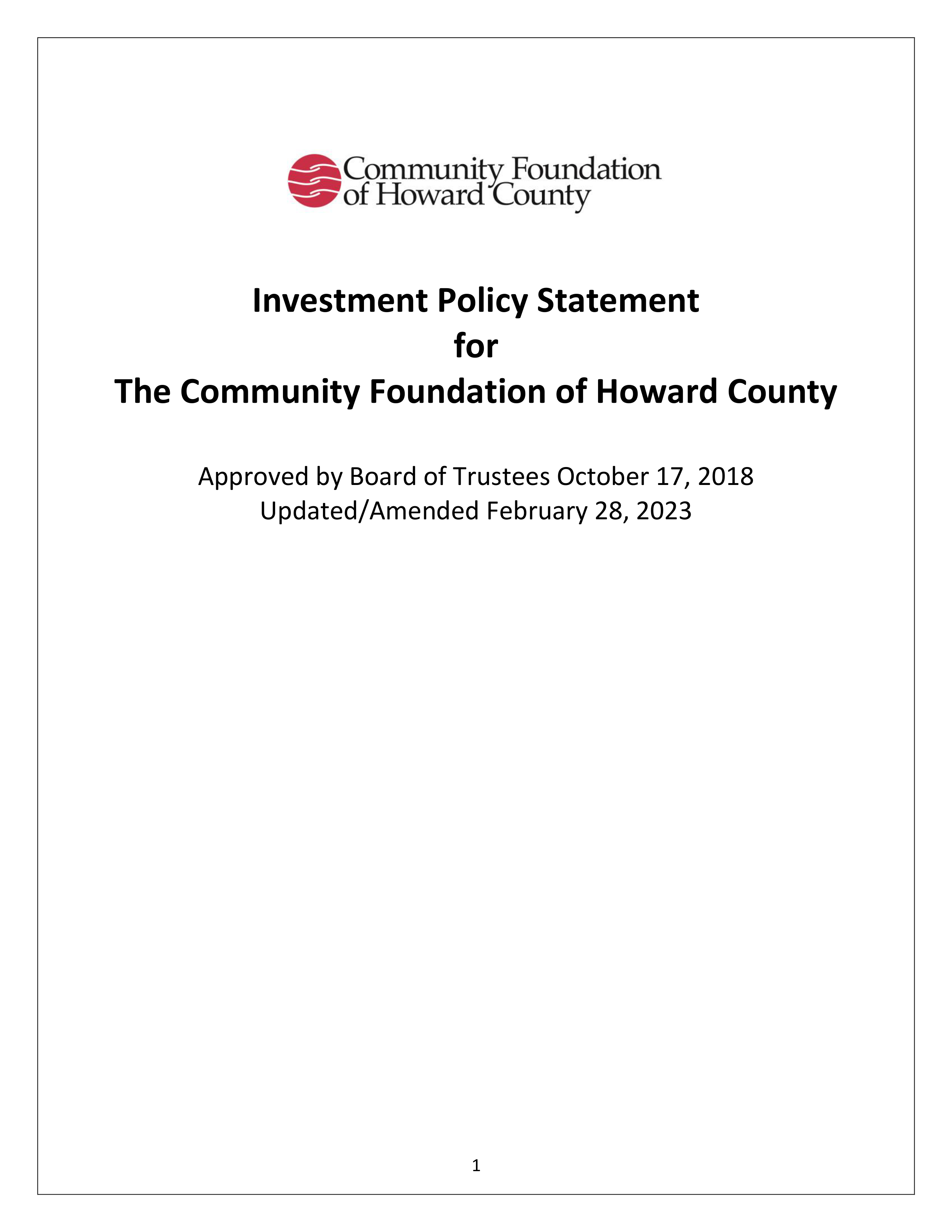 Community Foundation Investment Statement — page 1