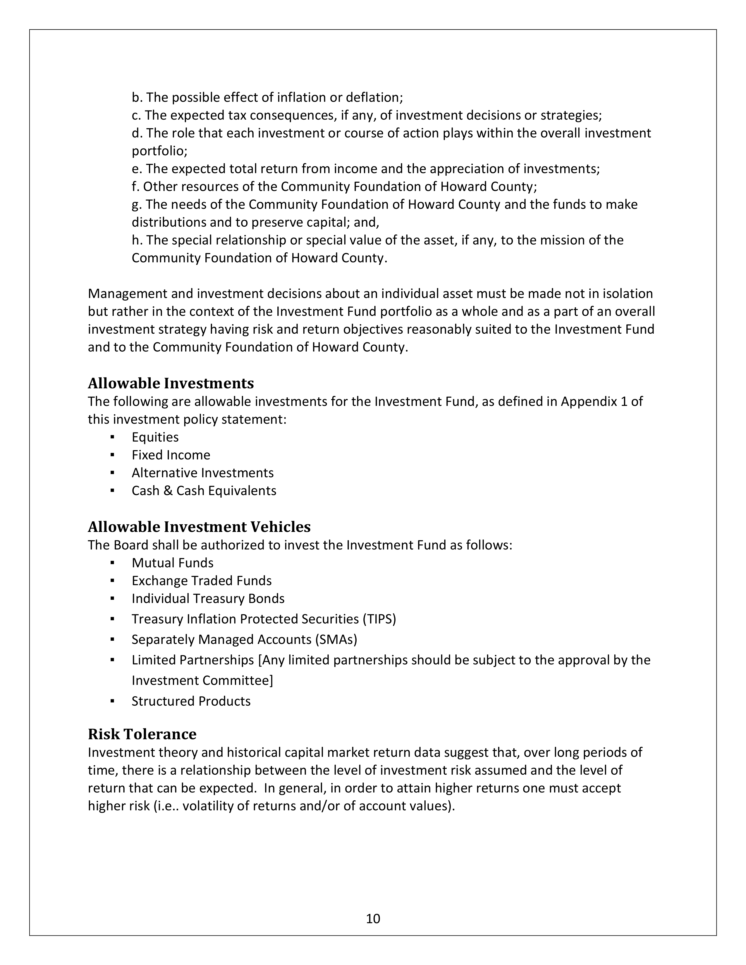 Community Foundation Investment Statement — page 10