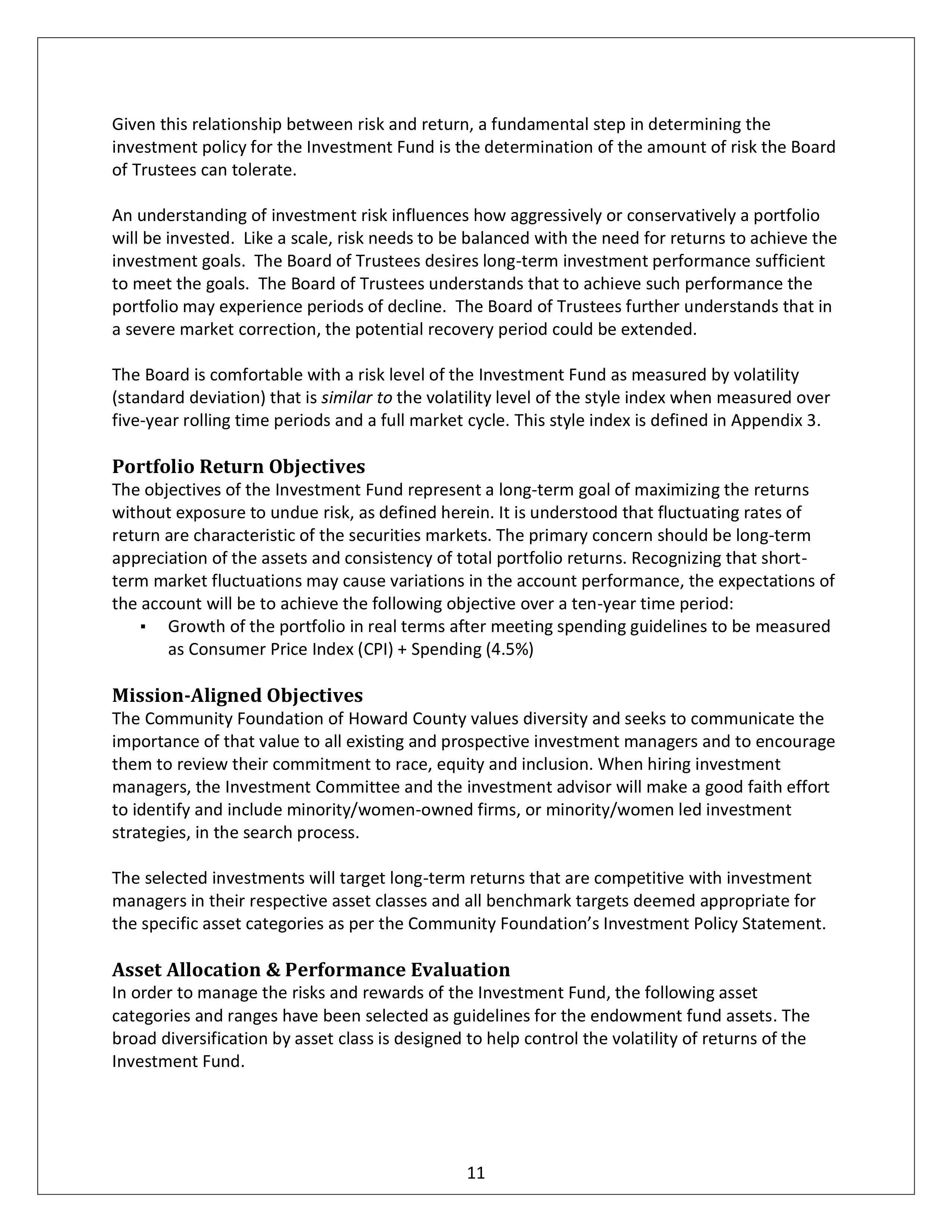Community Foundation Investment Statement — page 11