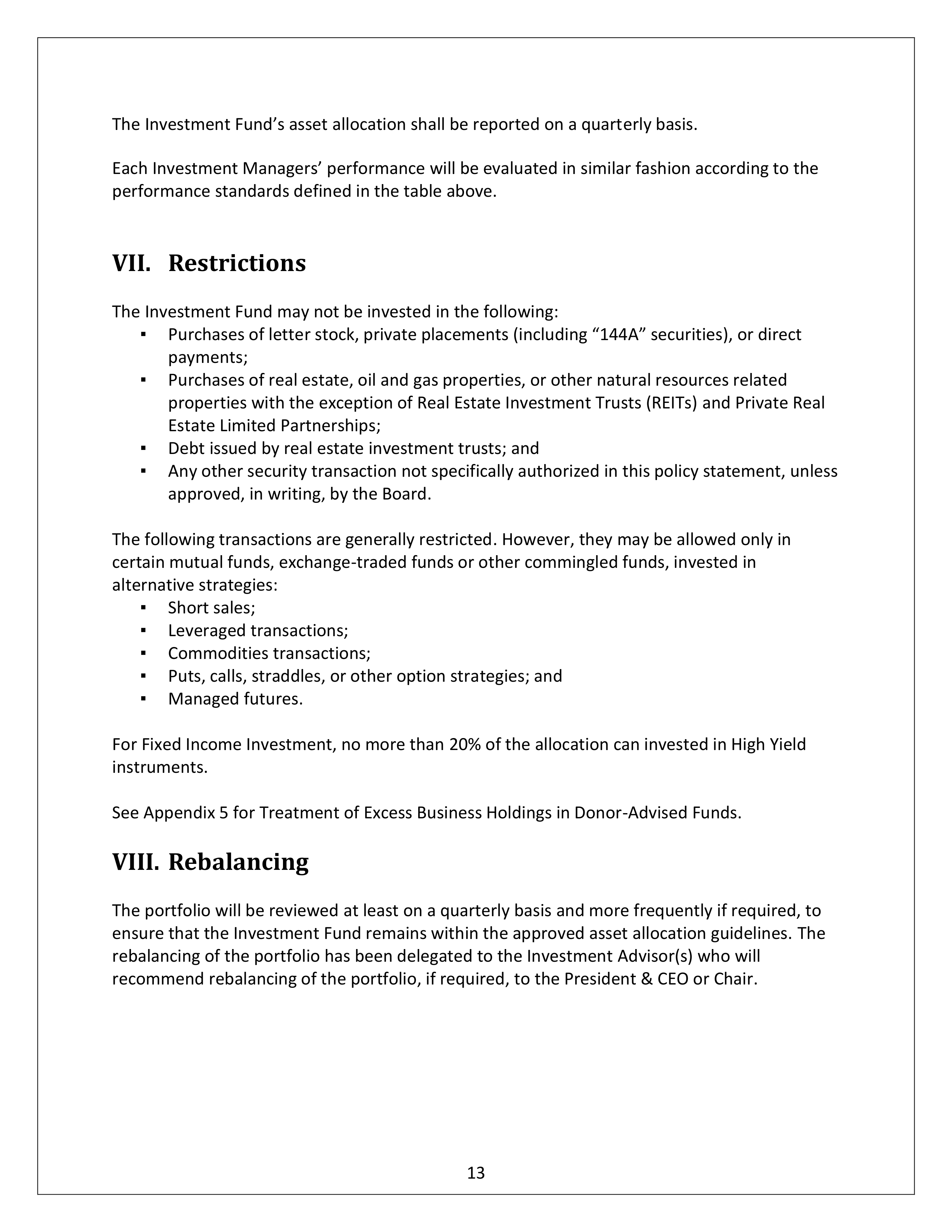 Community Foundation Investment Statement — page 13