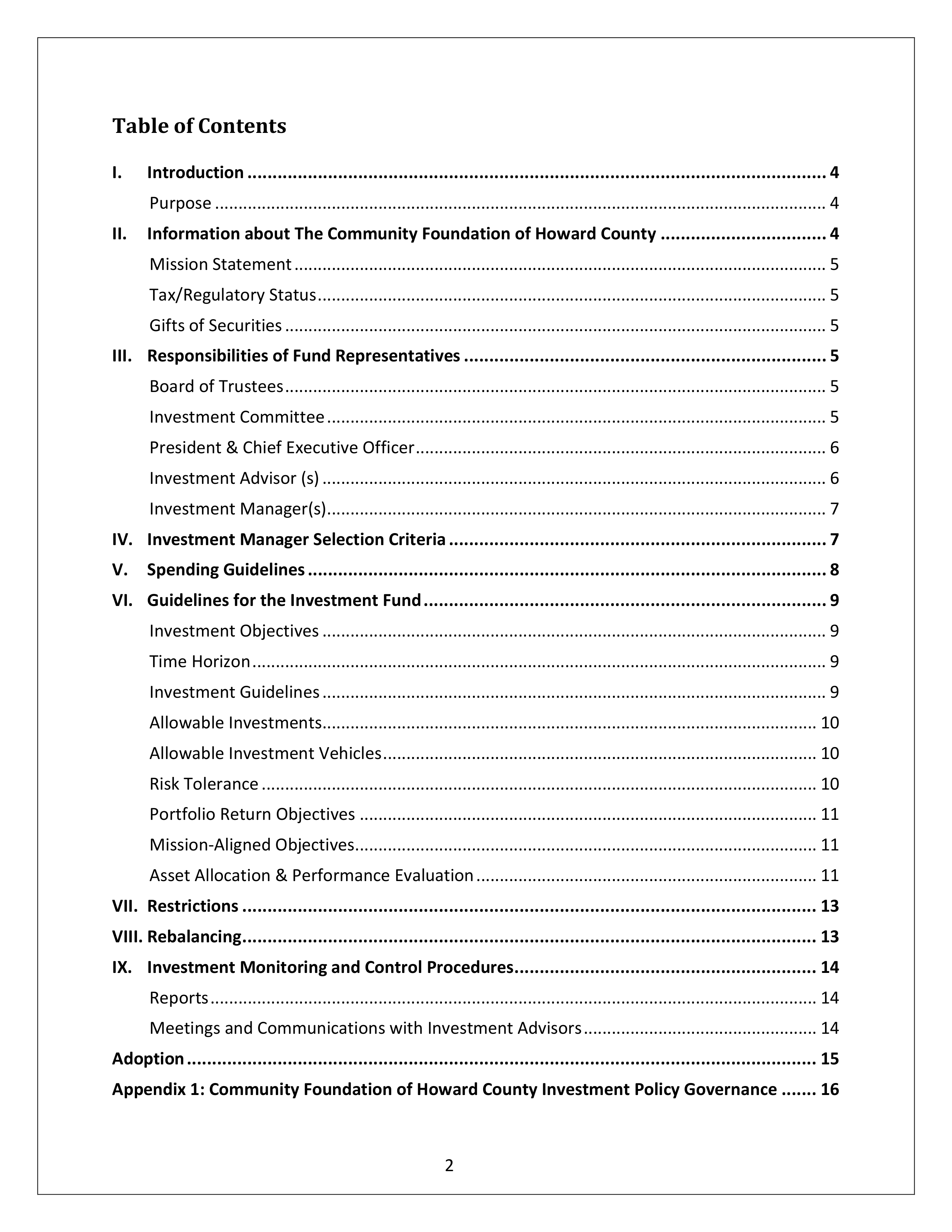 Community Foundation Investment Statement — page 2