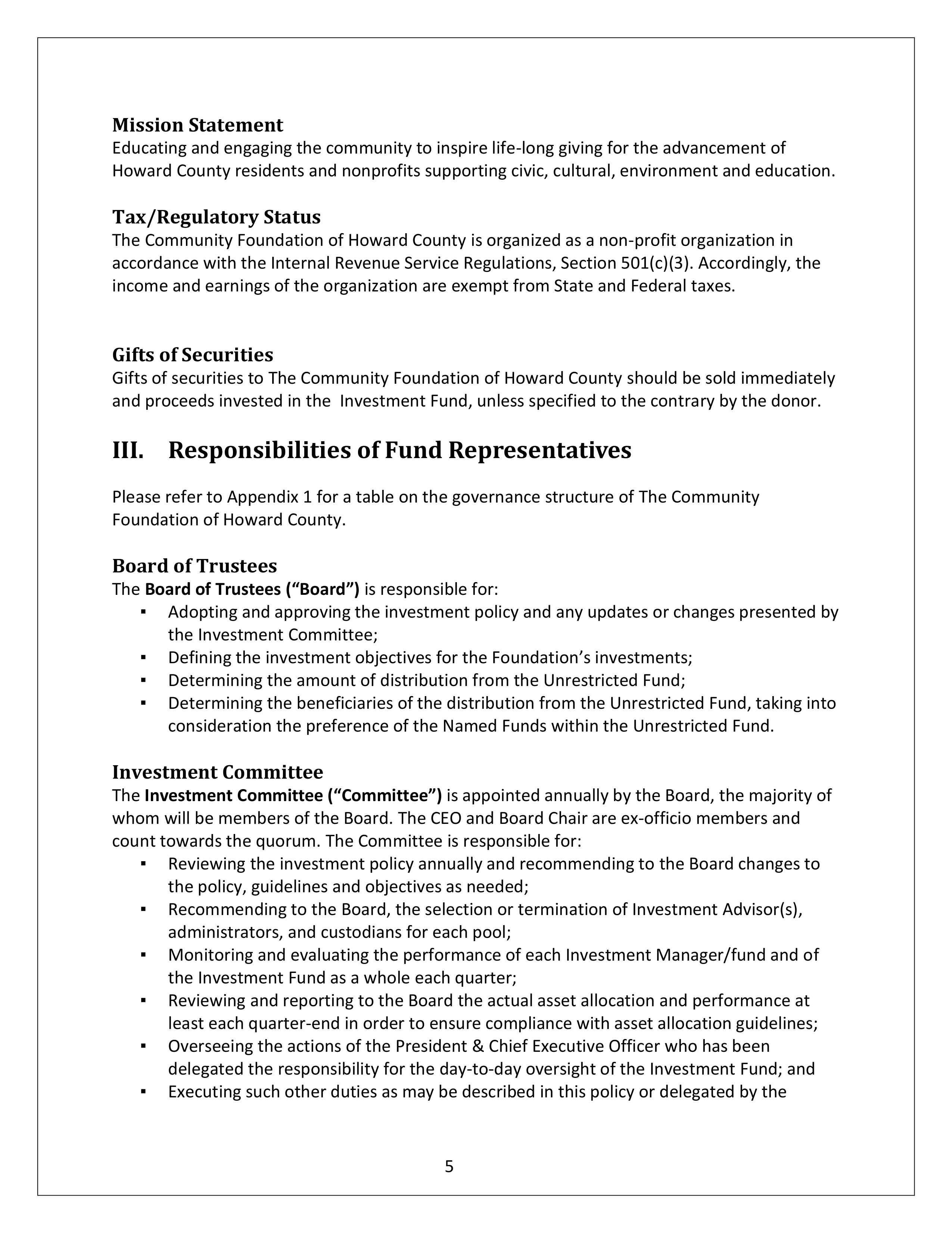 Community Foundation Investment Statement — page 5