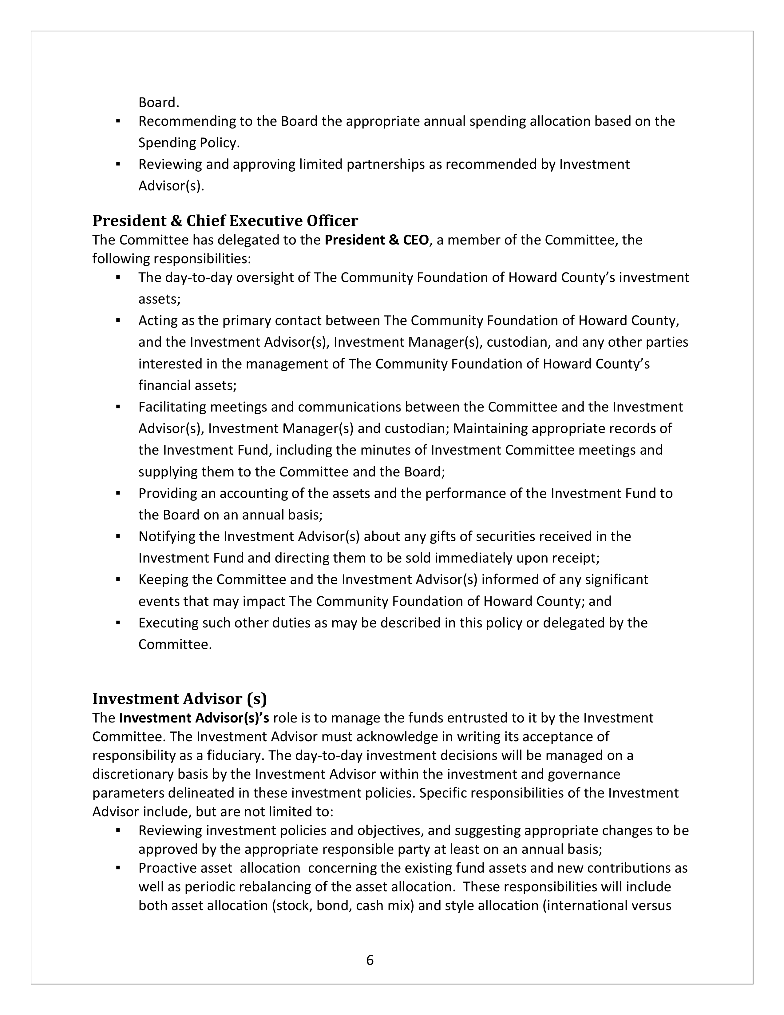 Community Foundation Investment Statement — page 6