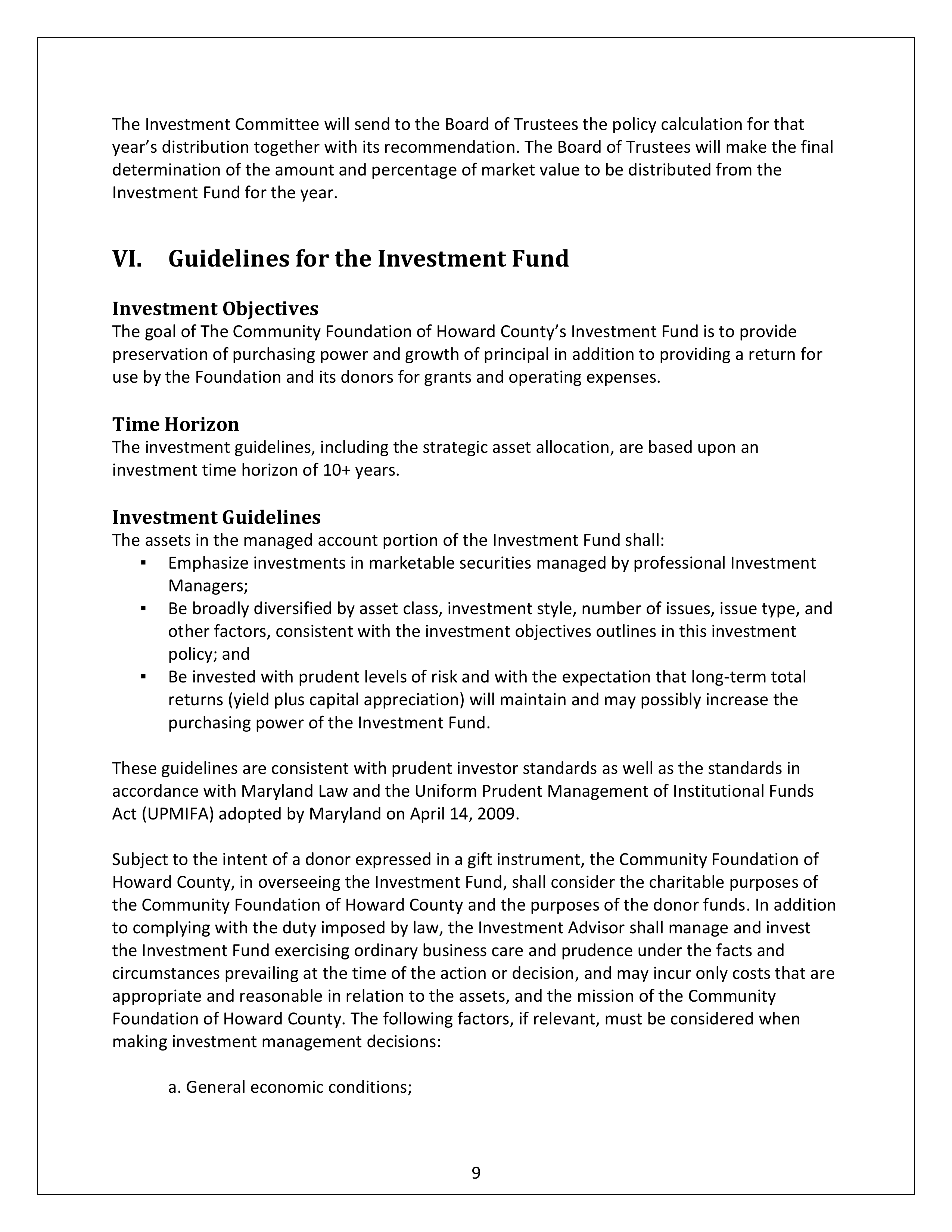 Community Foundation Investment Statement — page 9