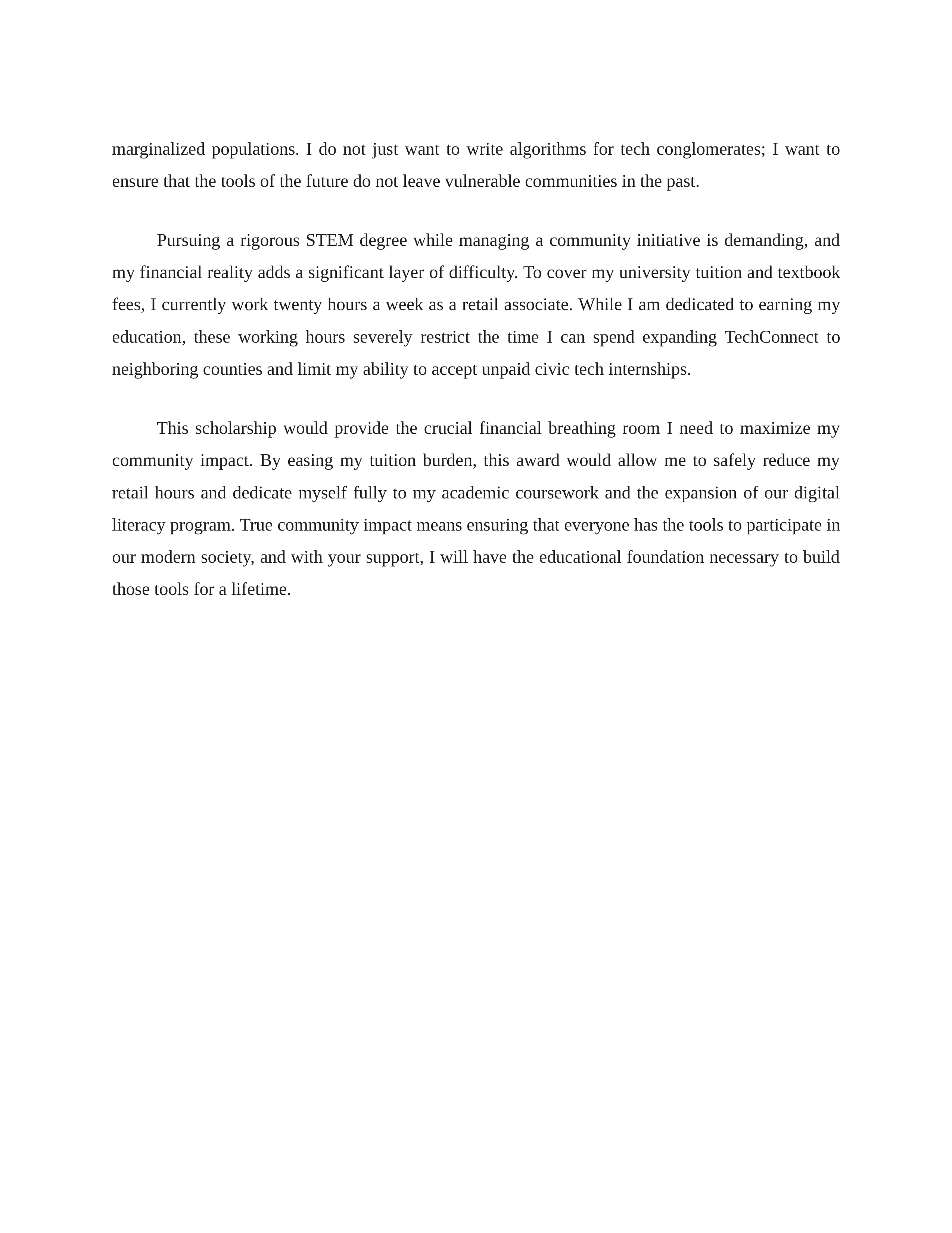 Community Impact Scholarship Essay — page 2