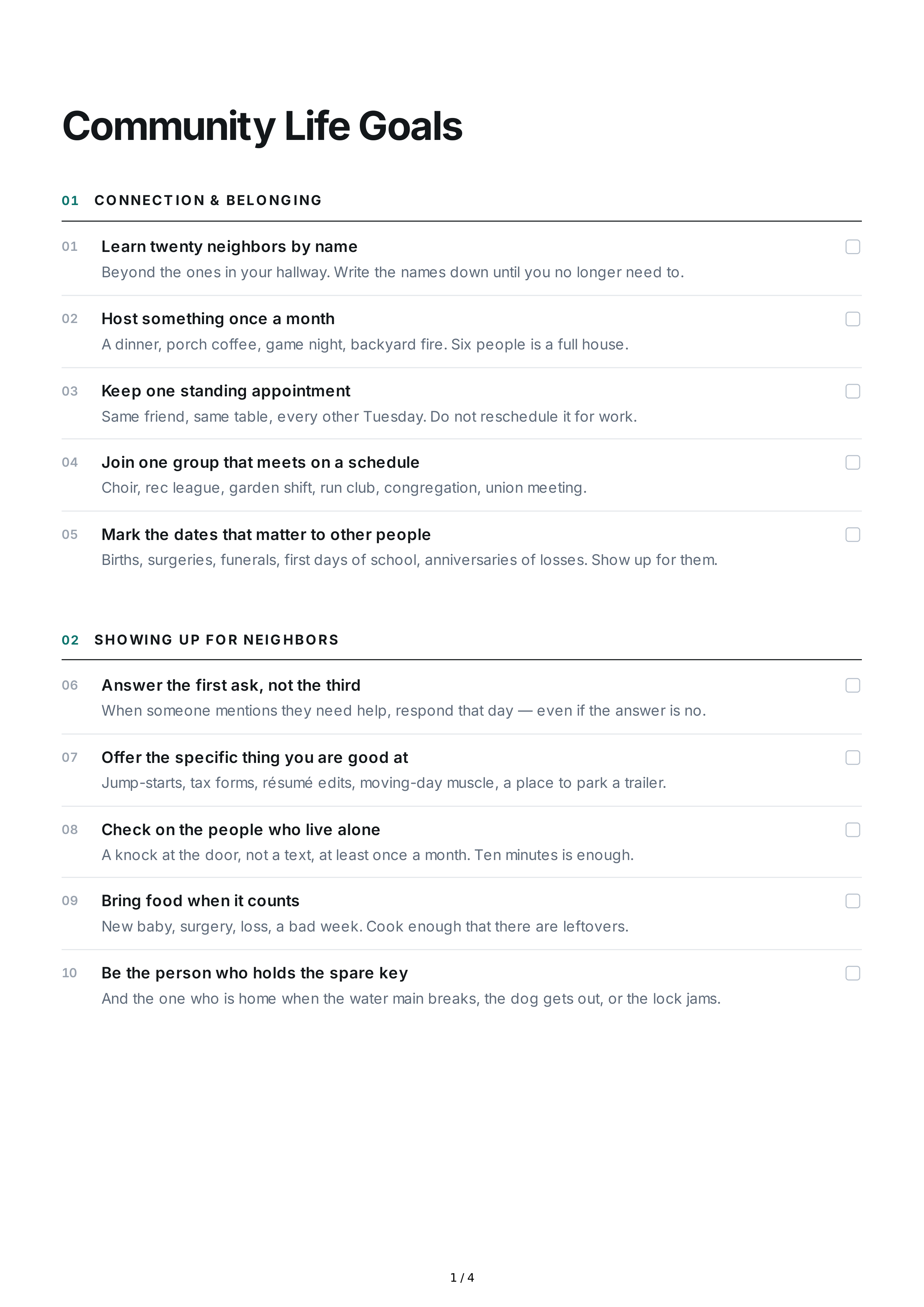 Community Life Goals — page 1