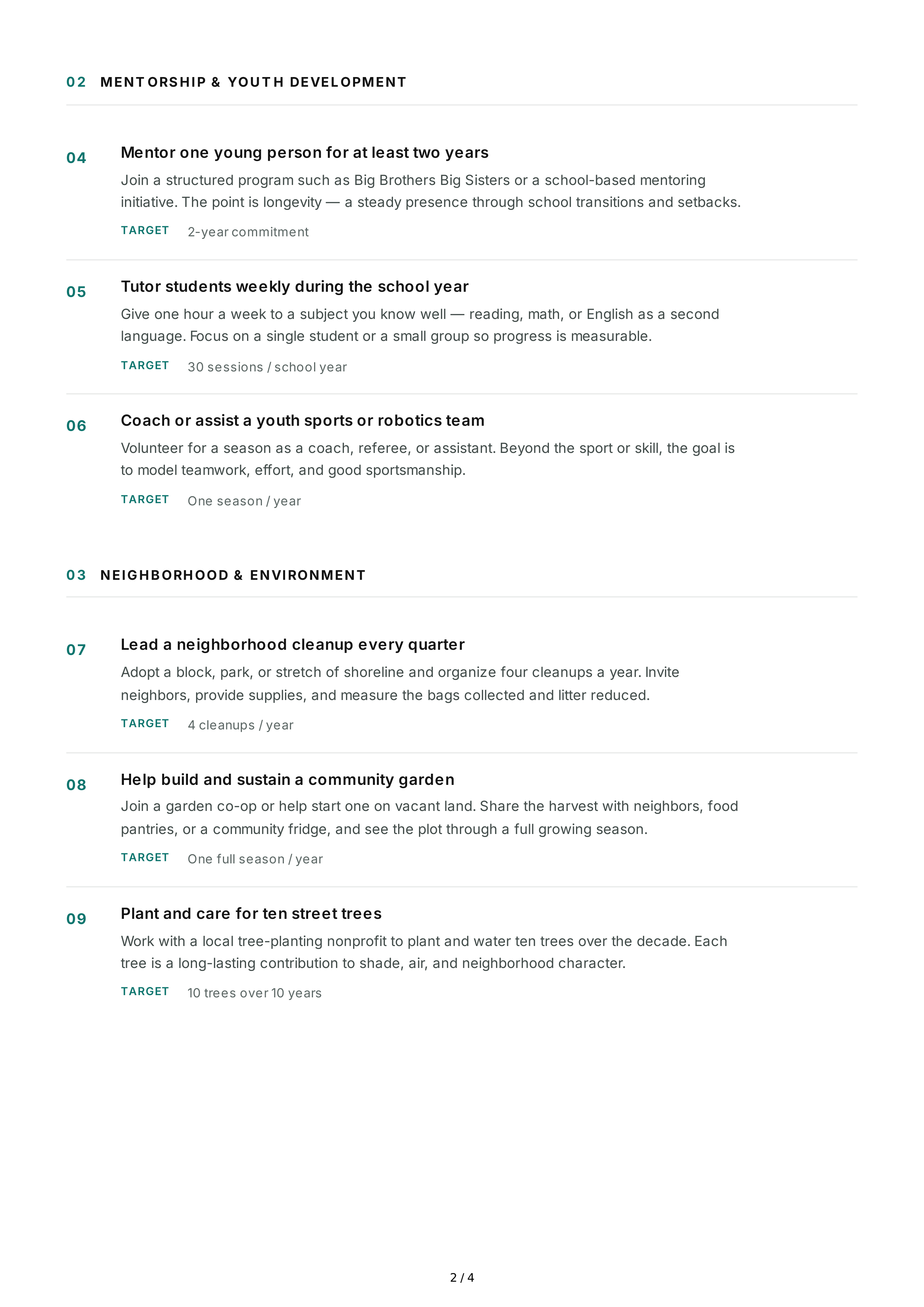 Community Service Life Goals — page 2