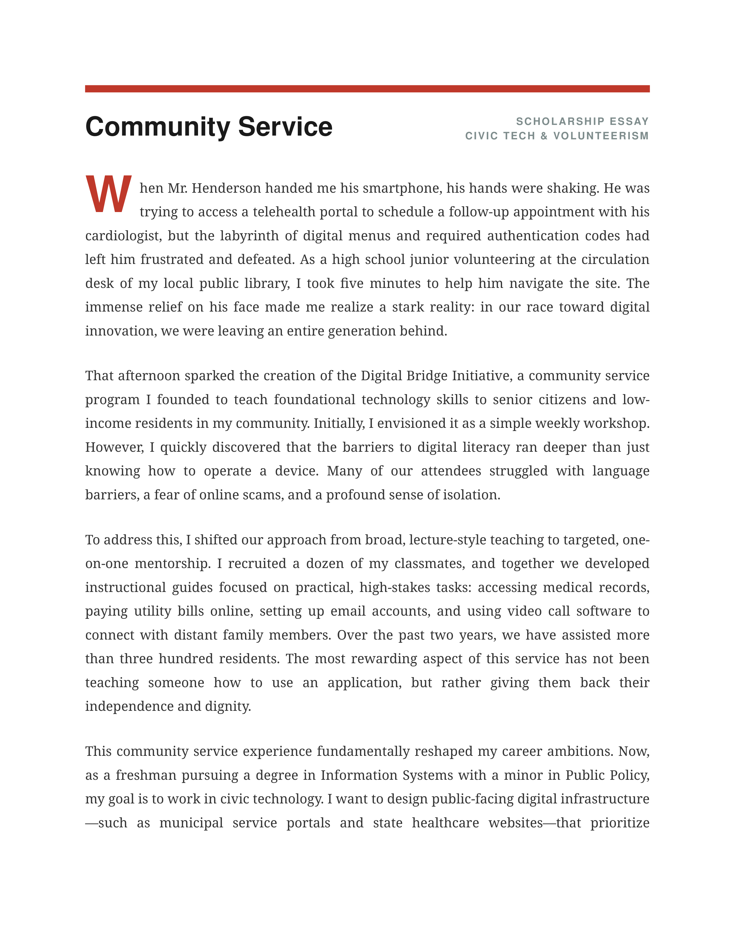 Community Service Scholarship Essay — page 1