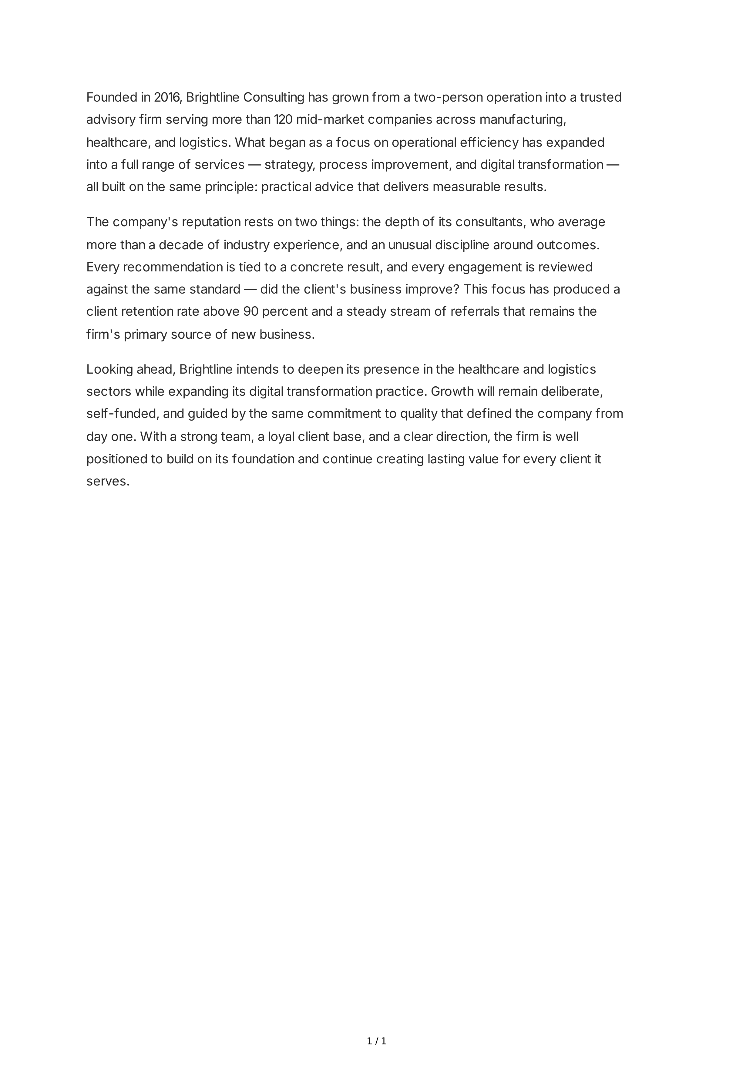 Company Profile Conclusion Paragraph — page 1