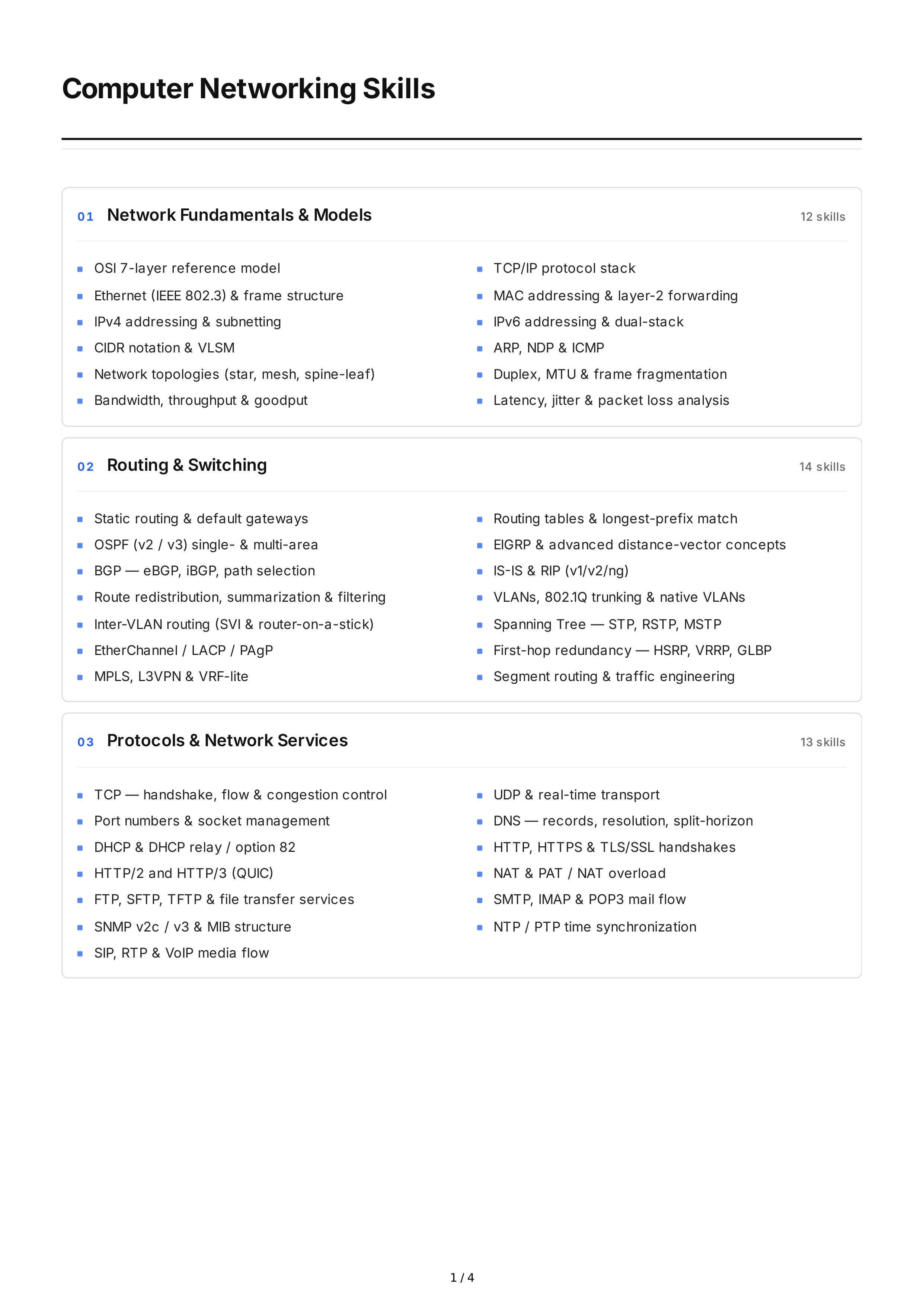 Computer Networking Technical Skills — page 1