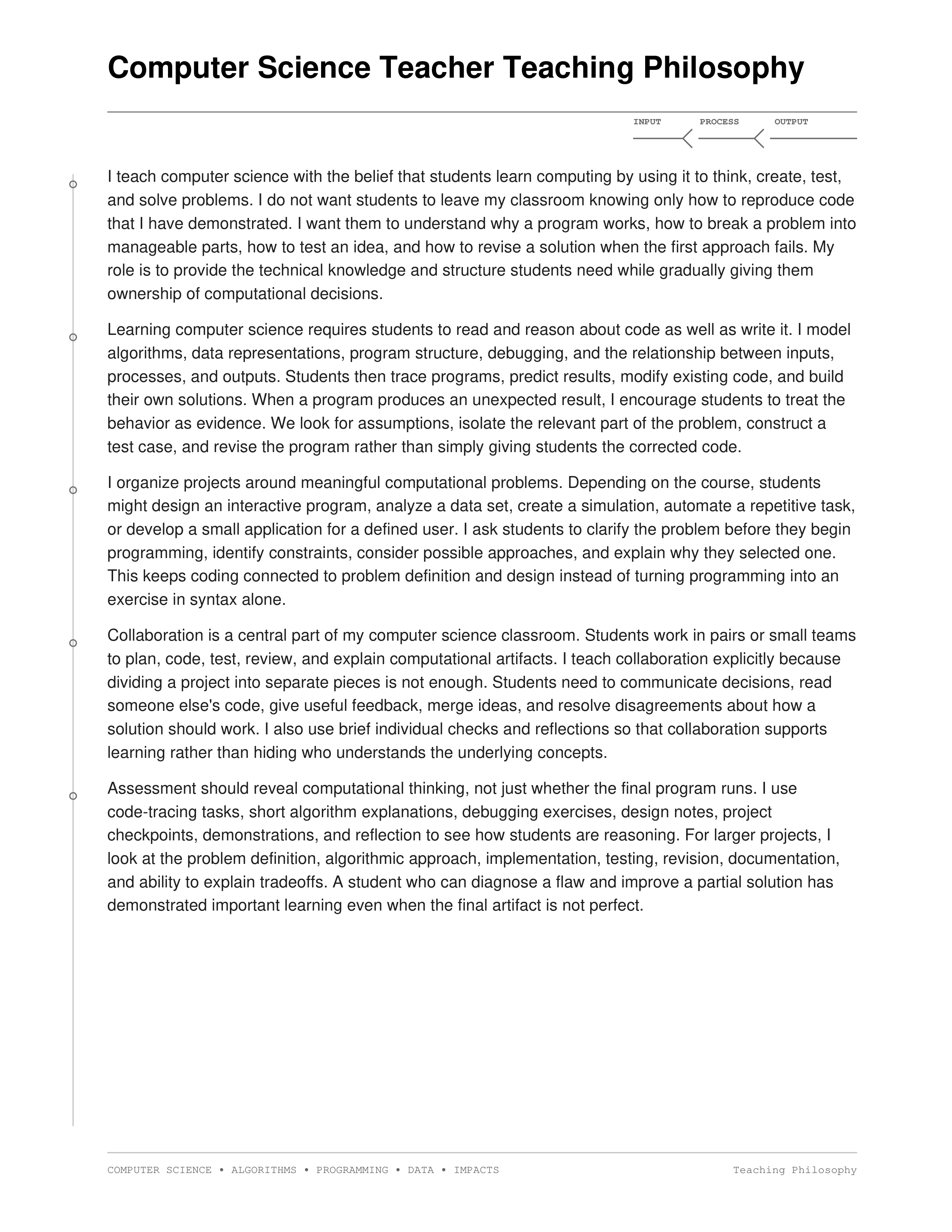 Computer Science Teacher Teaching Philosophy — page 1