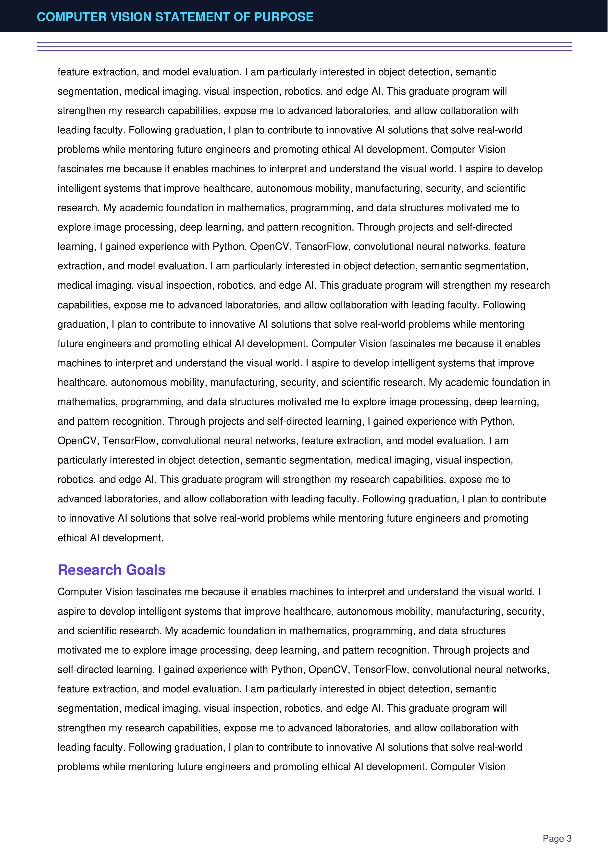 Computer Vision Statement of Purpose — page 3