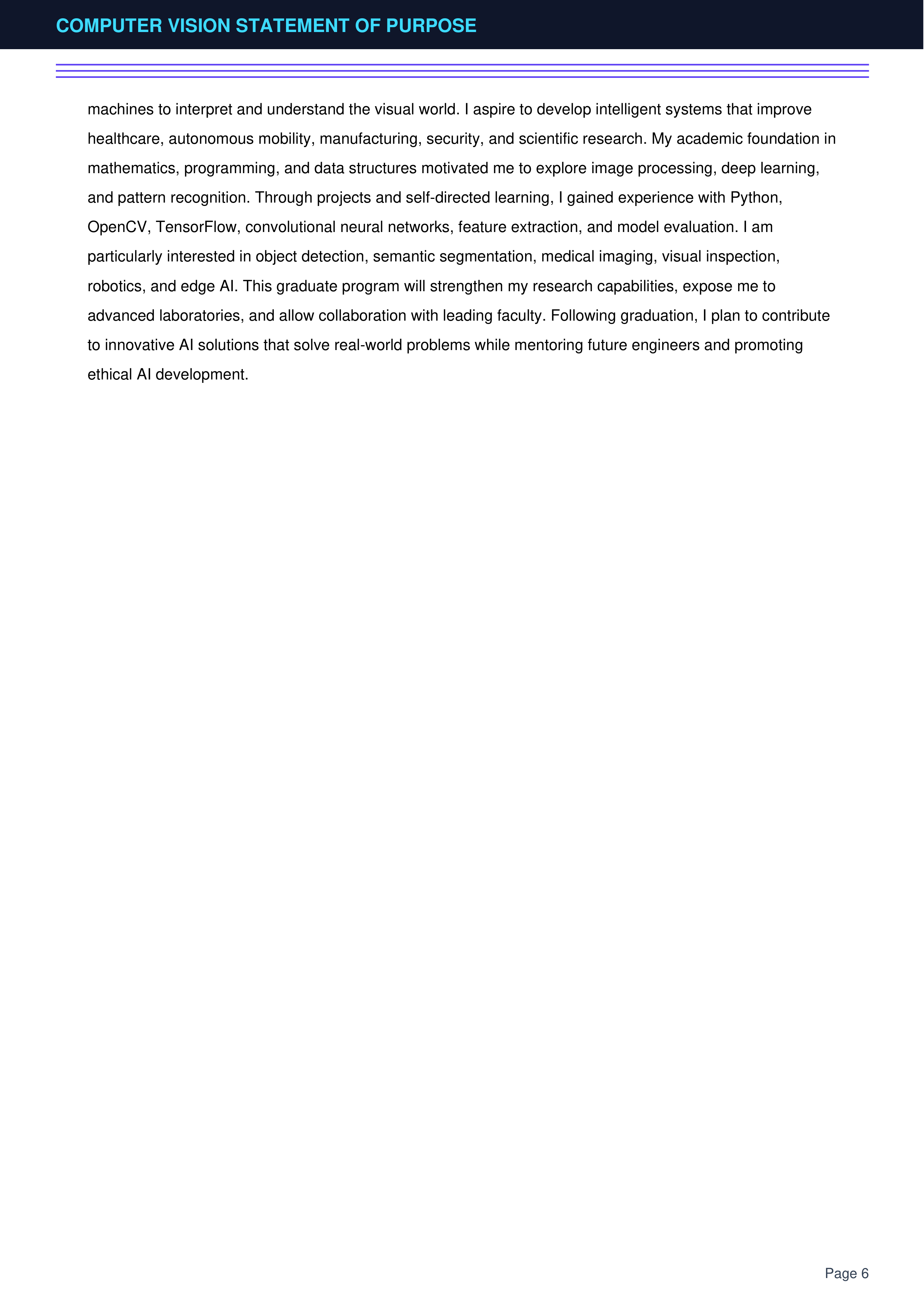Computer Vision Statement of Purpose — page 6