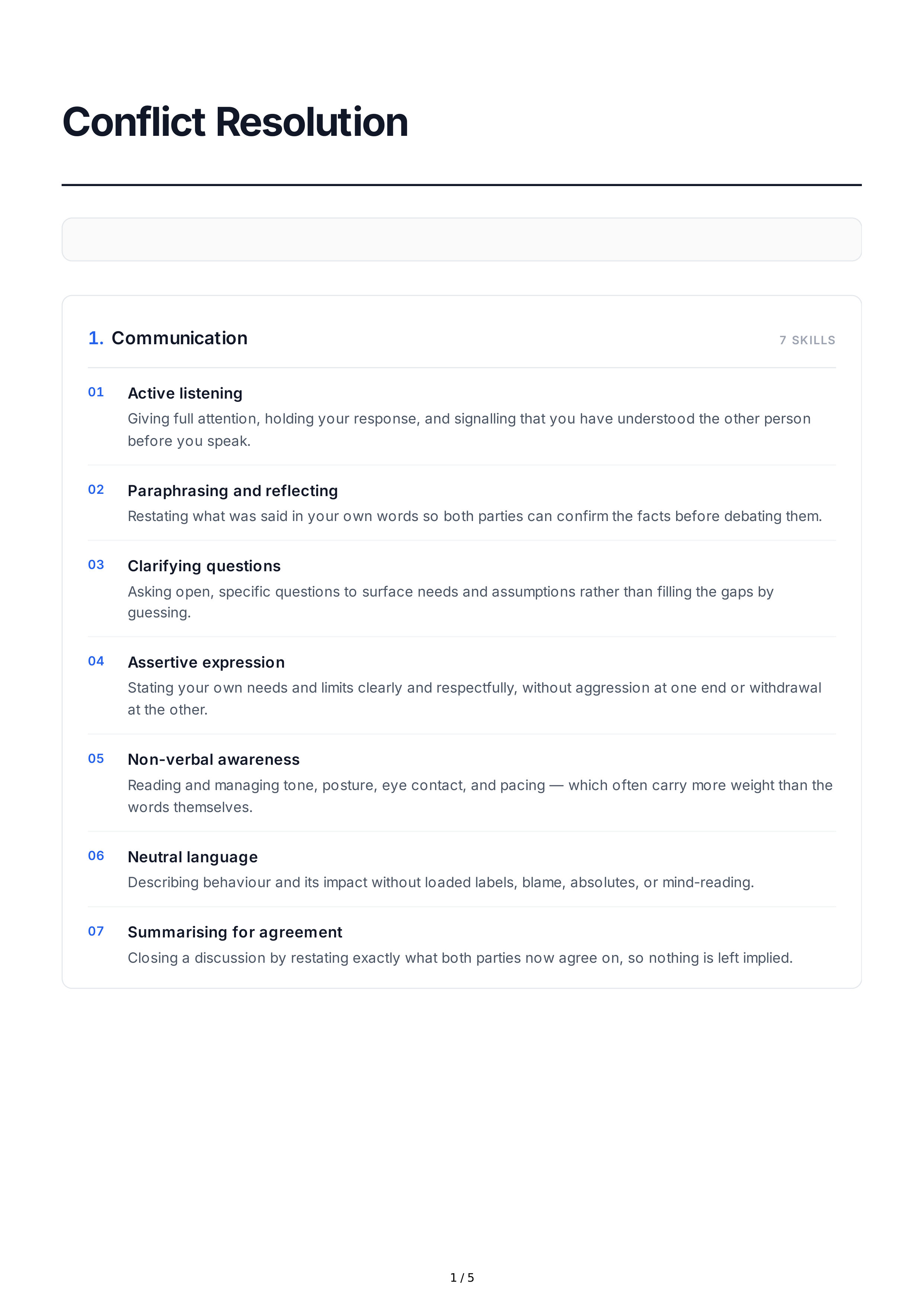 Conflict Resolution Interpersonal Skills — page 1