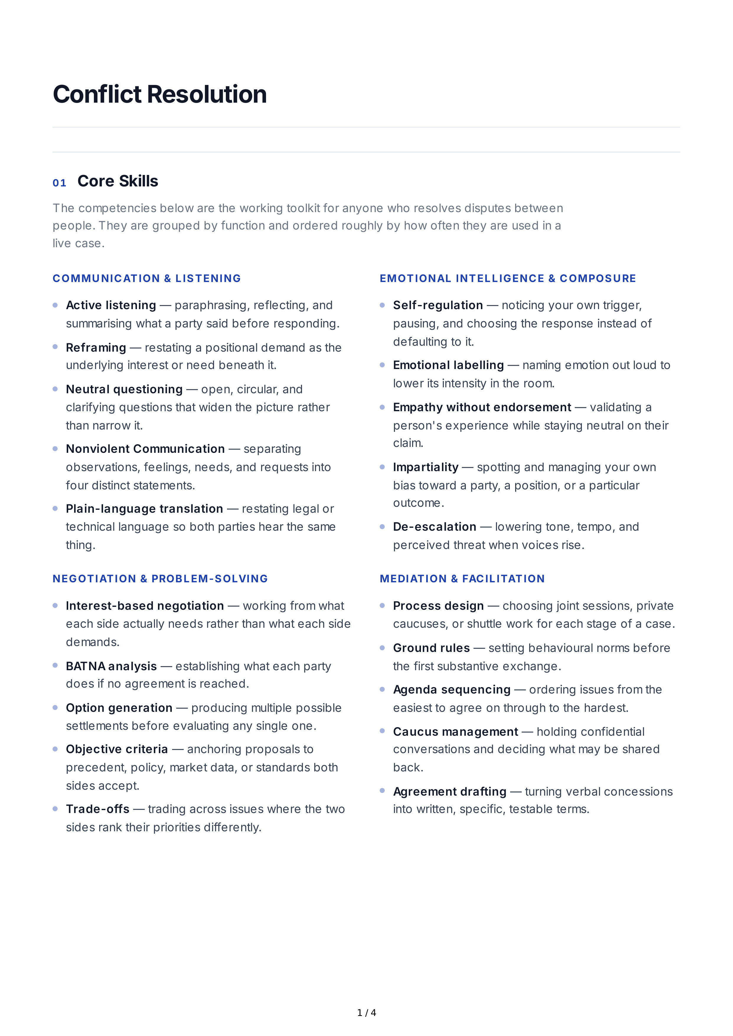Conflict Resolution Professional Goals — page 1