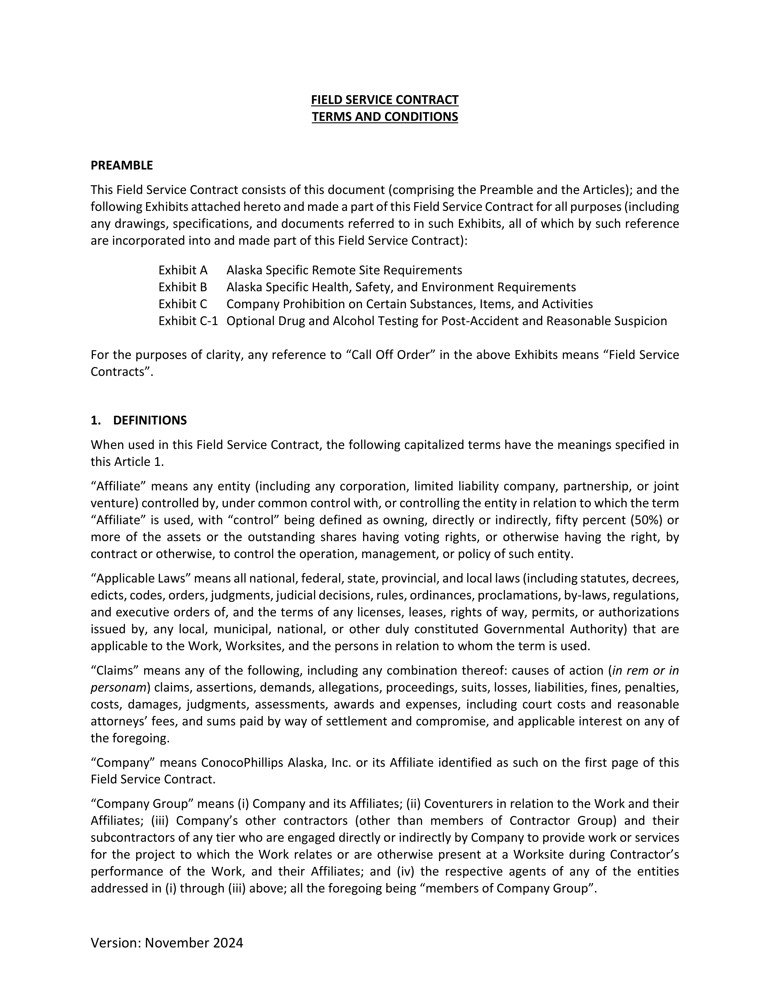 ConocoPhillips Field Service Contract — page 1