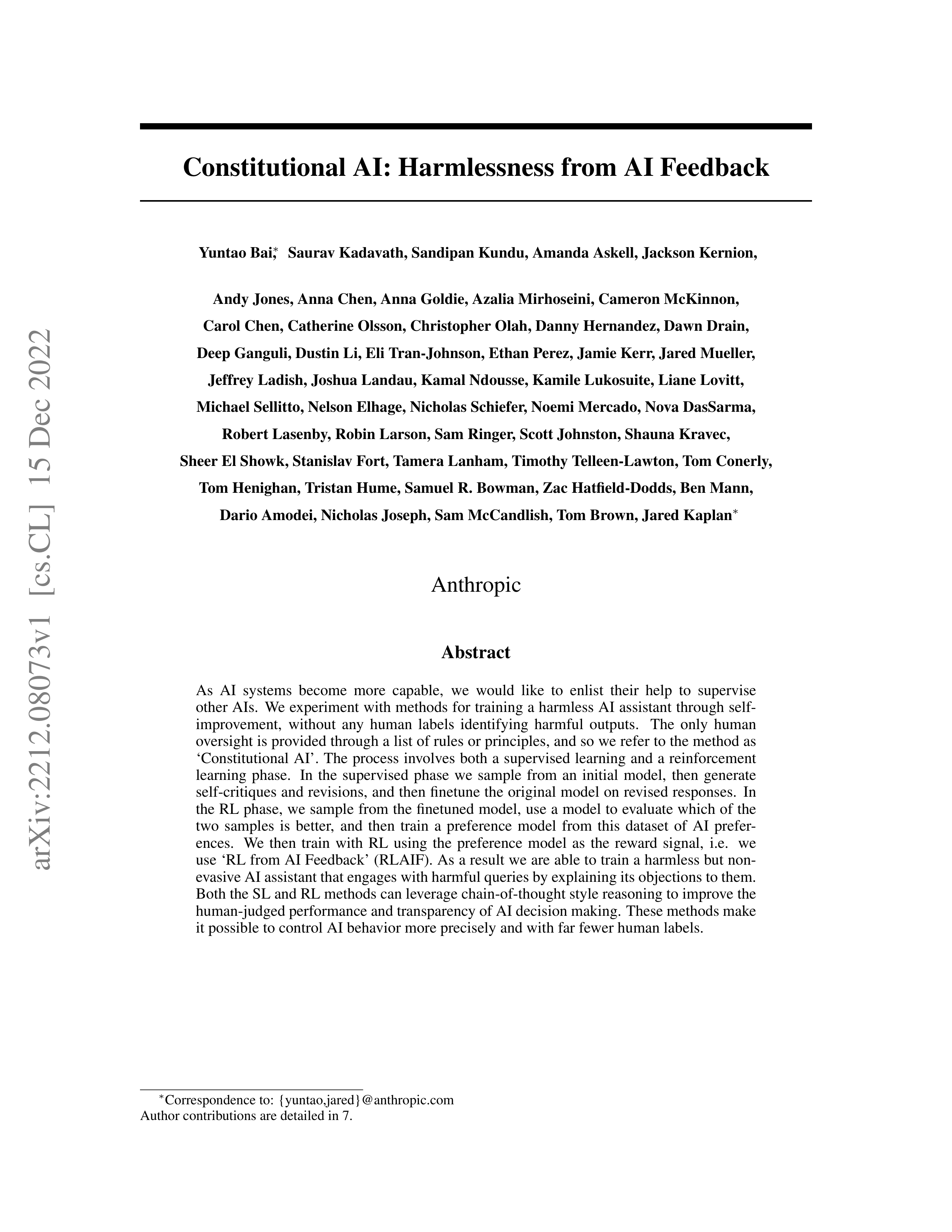 Constitutional AI Research Paper by Anthropic — page 1