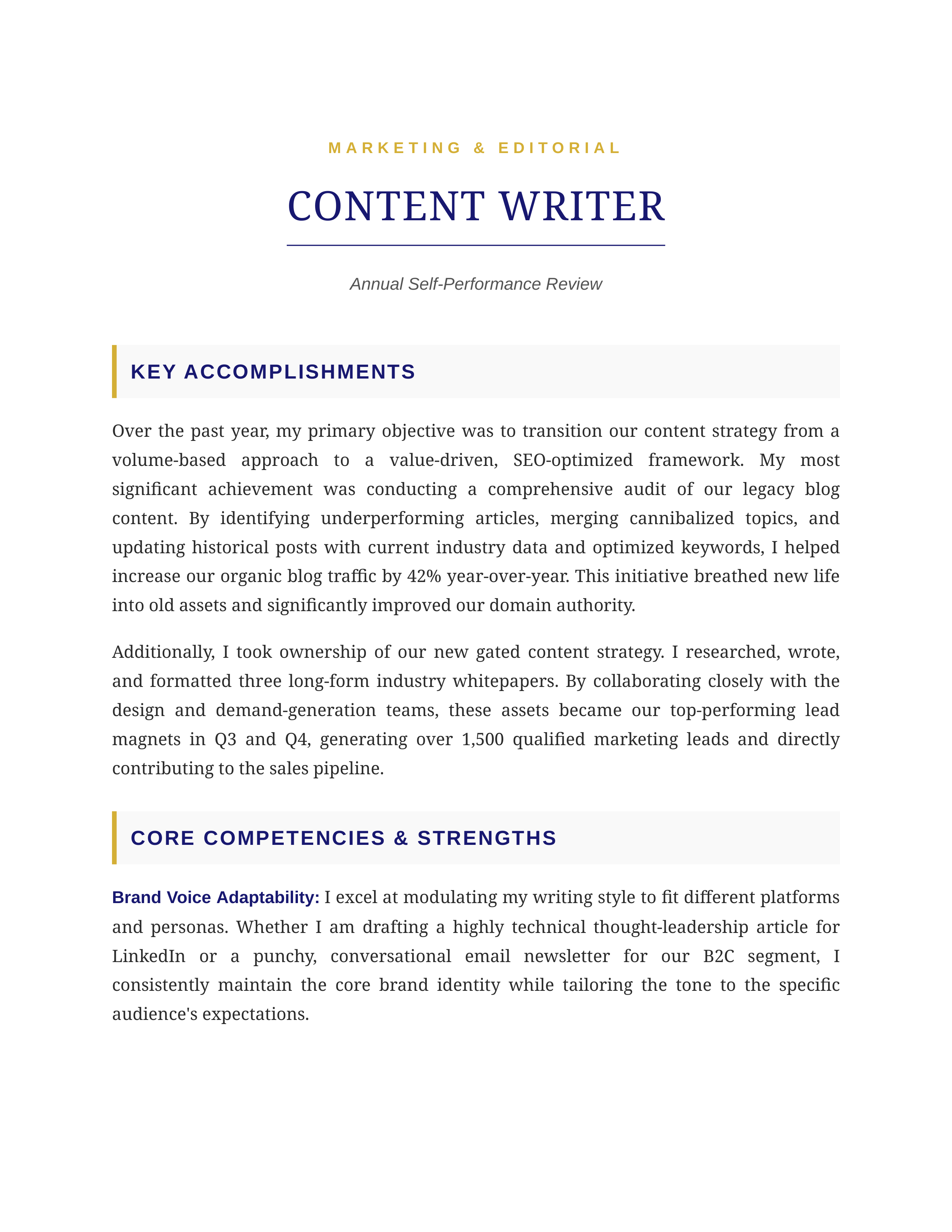 Content Writer Self Performance Review — page 1