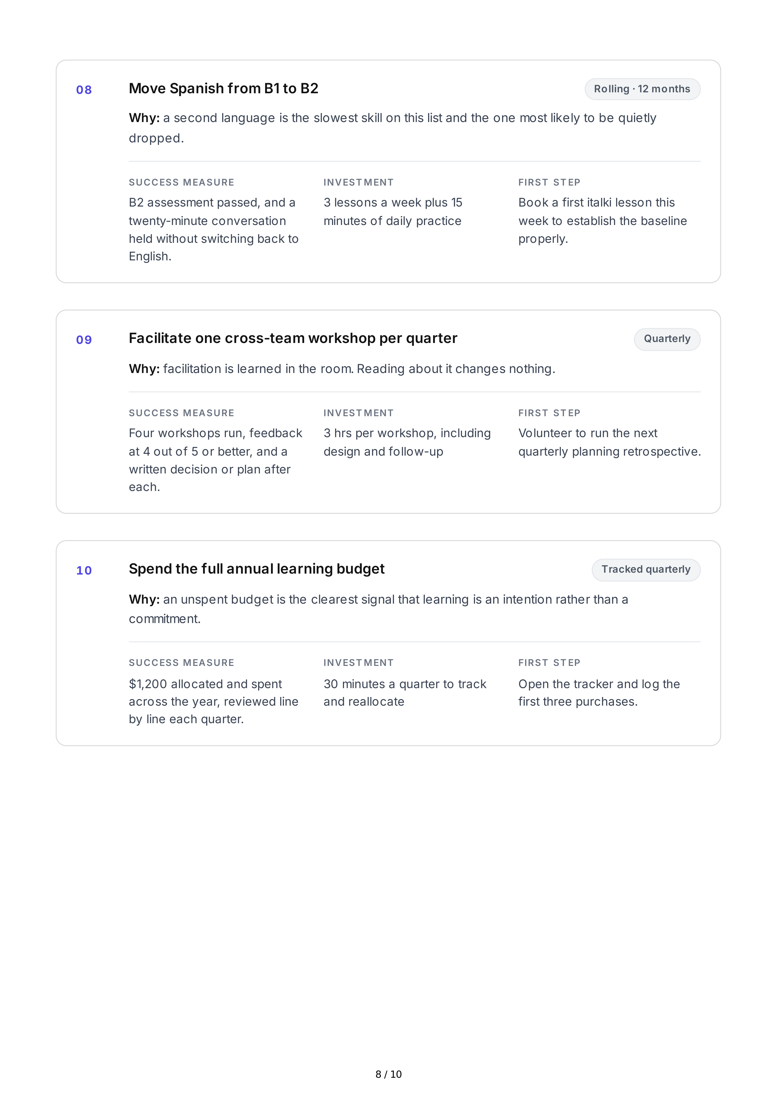 Continuous Learning Professional Goals — page 8