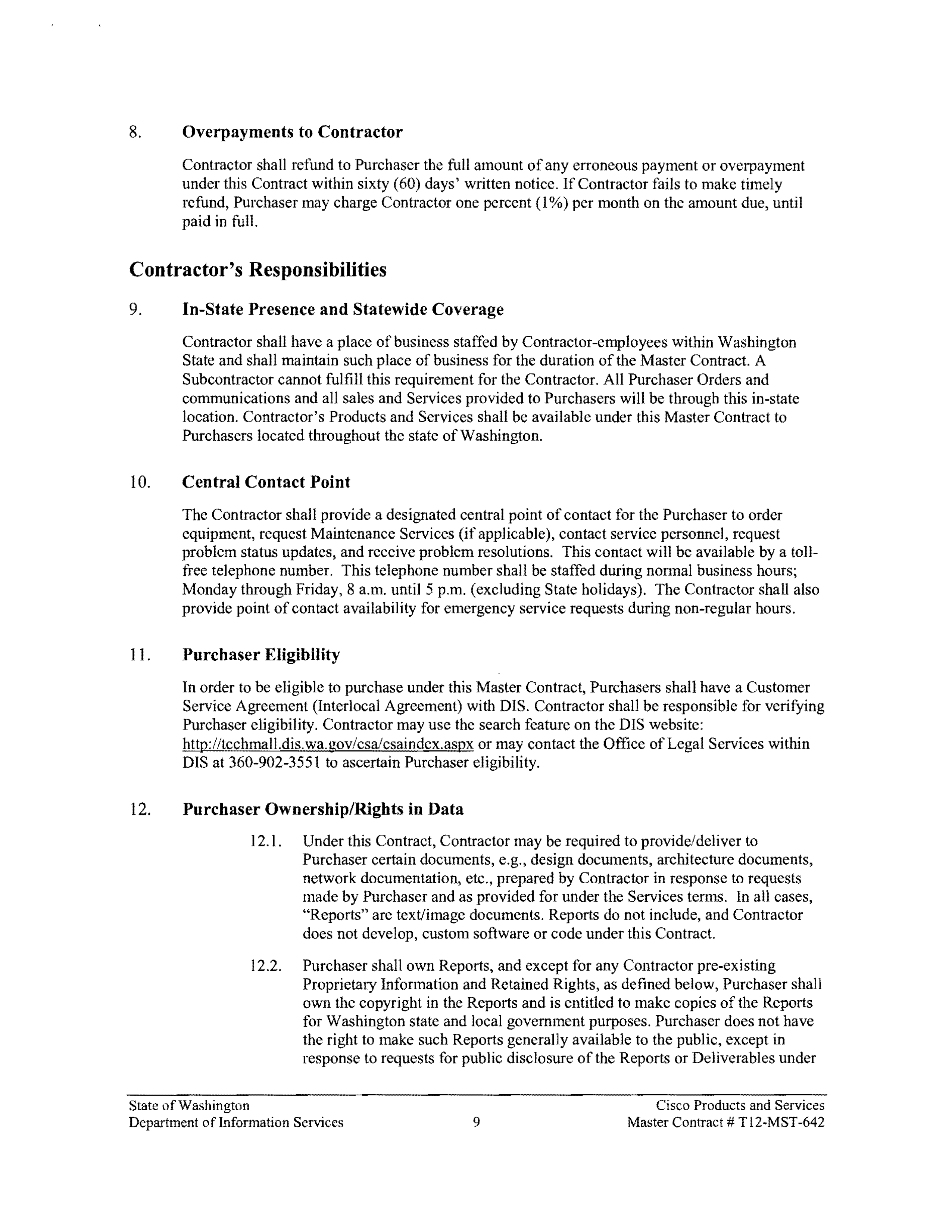 Contract Between Department of Information Services and Cisco Systems, Inc. — page 13
