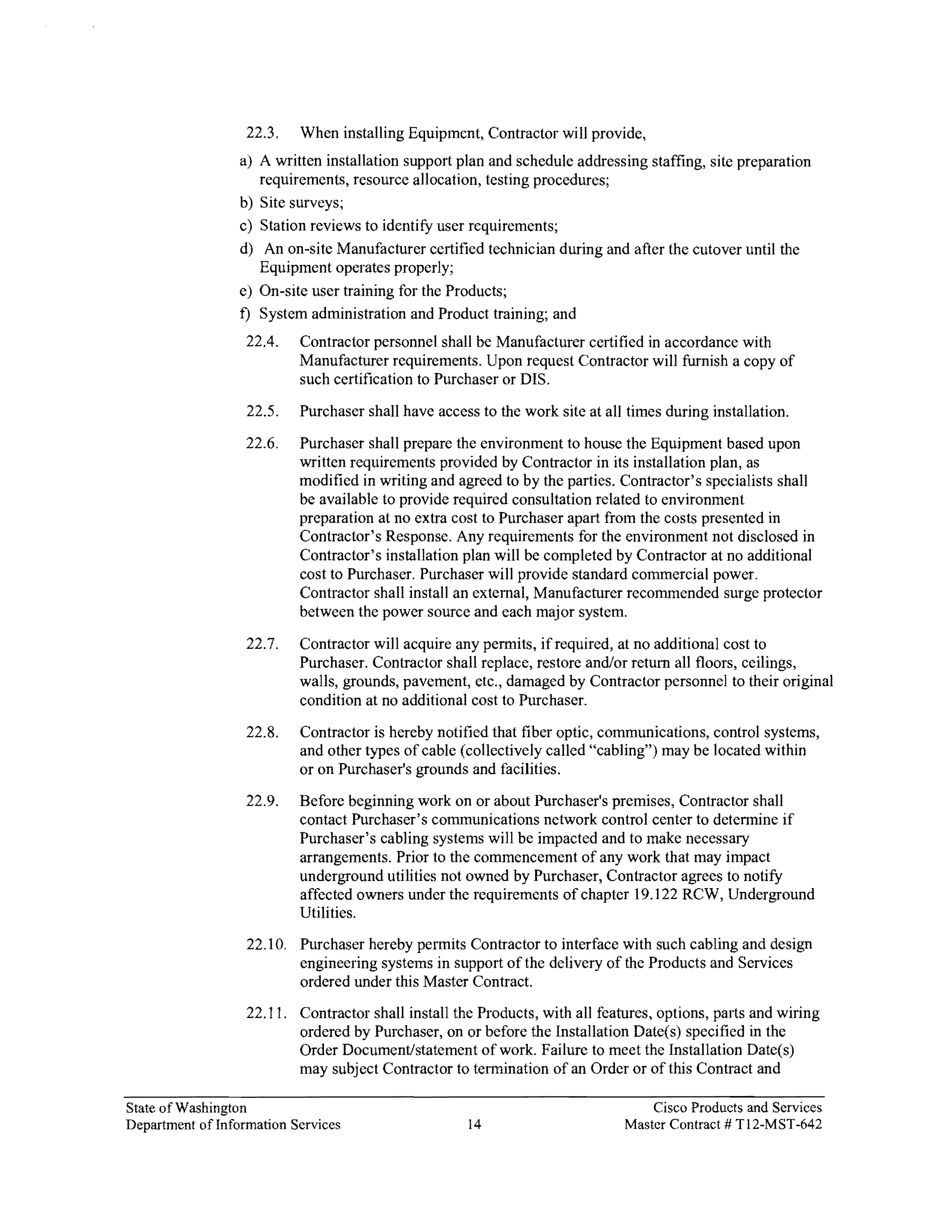Contract Between Department of Information Services and Cisco Systems, Inc. — page 18