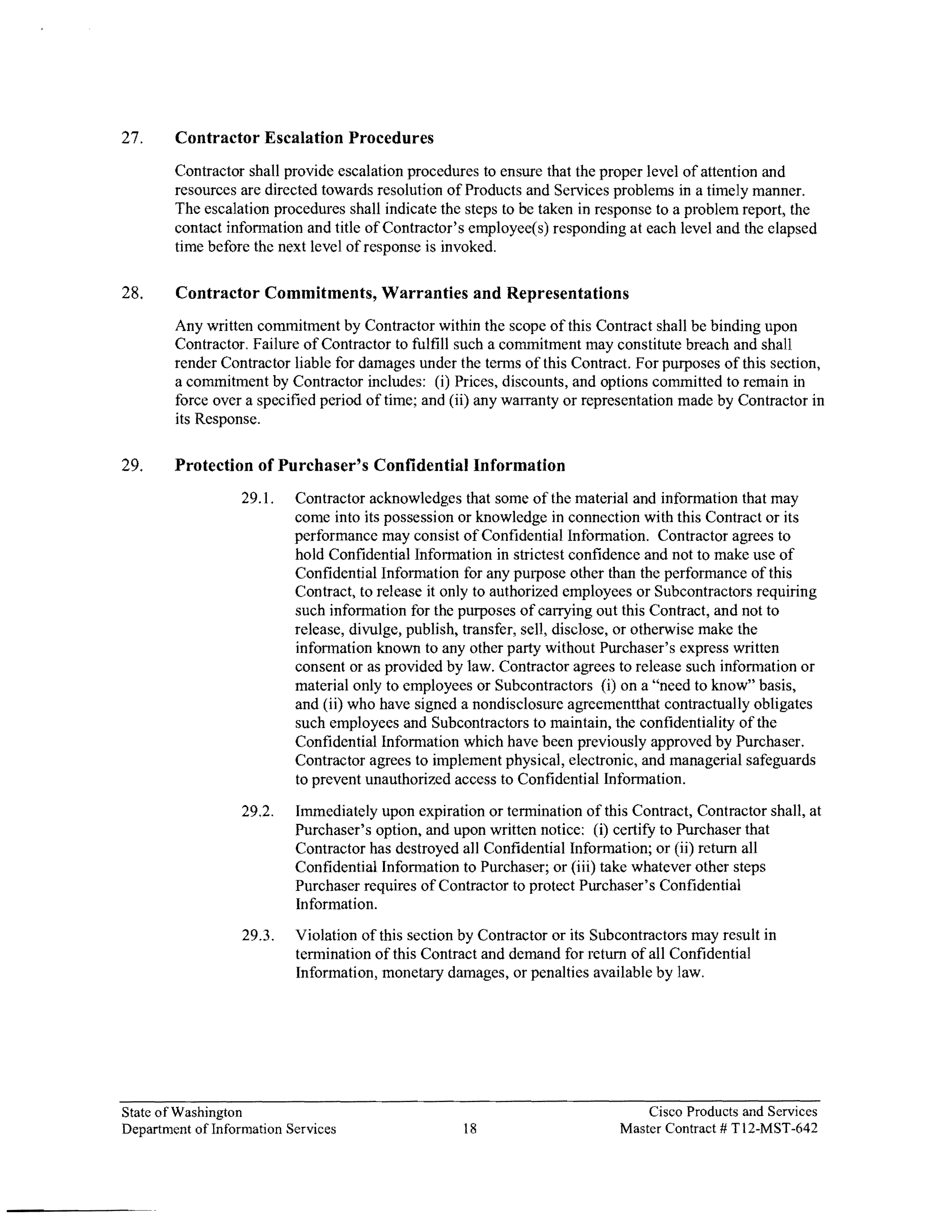 Contract Between Department of Information Services and Cisco Systems, Inc. — page 22