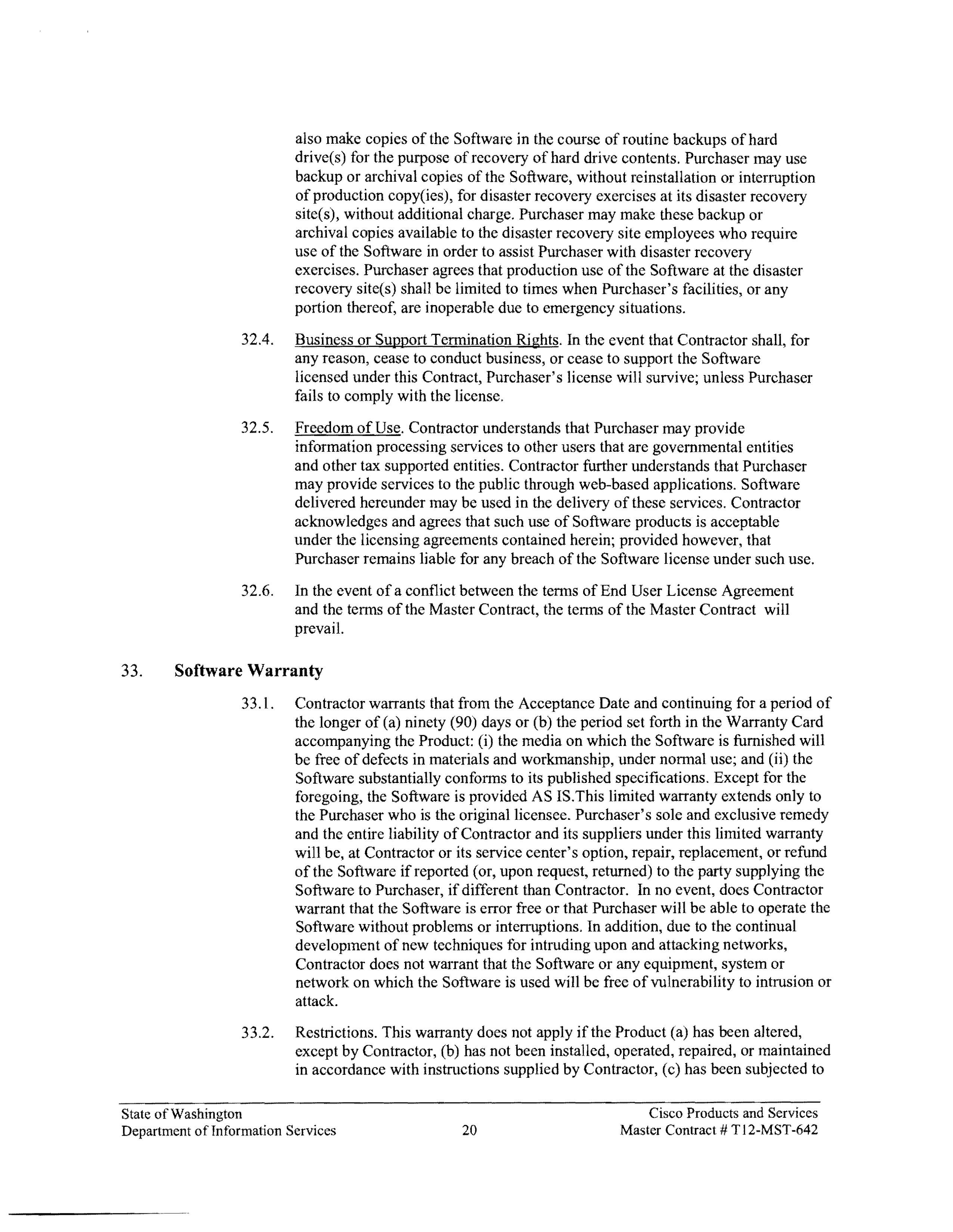 Contract Between Department of Information Services and Cisco Systems, Inc. — page 24